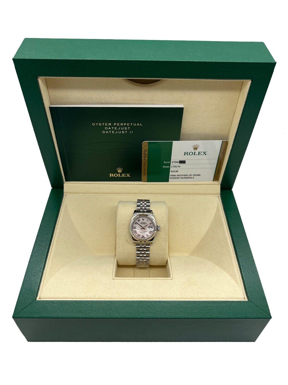 Women's Rolex 179174 Ladies Datejust Pink MOP Dial Stainless Steel Box Paper 2017