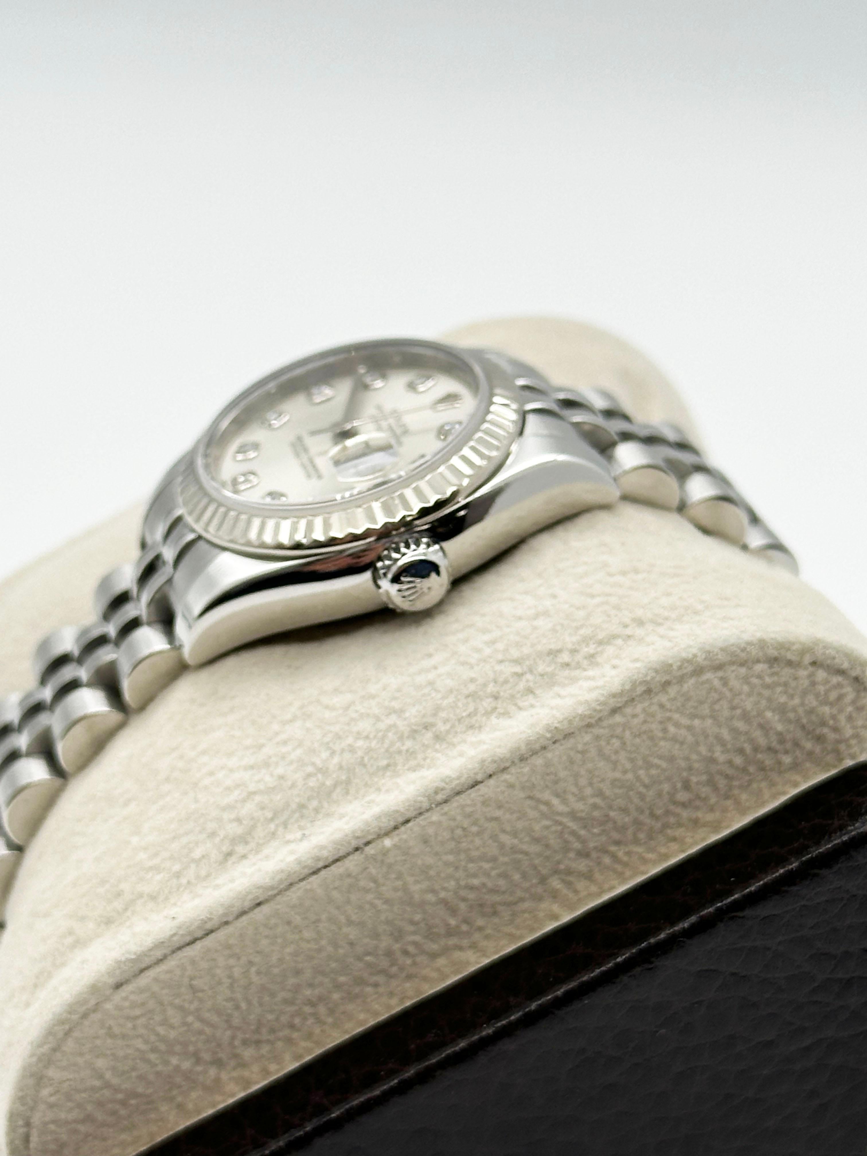Rolex 179174 Ladies Datejust Silver Diamond Dial Steel 18K Gold Bezel Box Paper 3