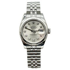 Rolex 179174 Ladies Datejust Silver Diamond Dial Steel 18K Gold Bezel Box Paper