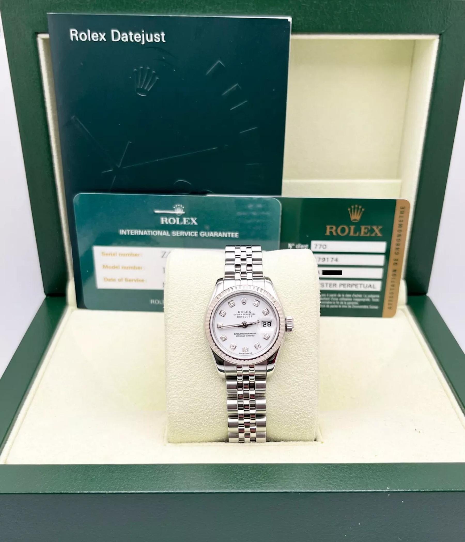 Rolex 179174 Ladies Datejust Esfera Diamante Blanco Acero y Oro Blanco 18K Caja Papel 1