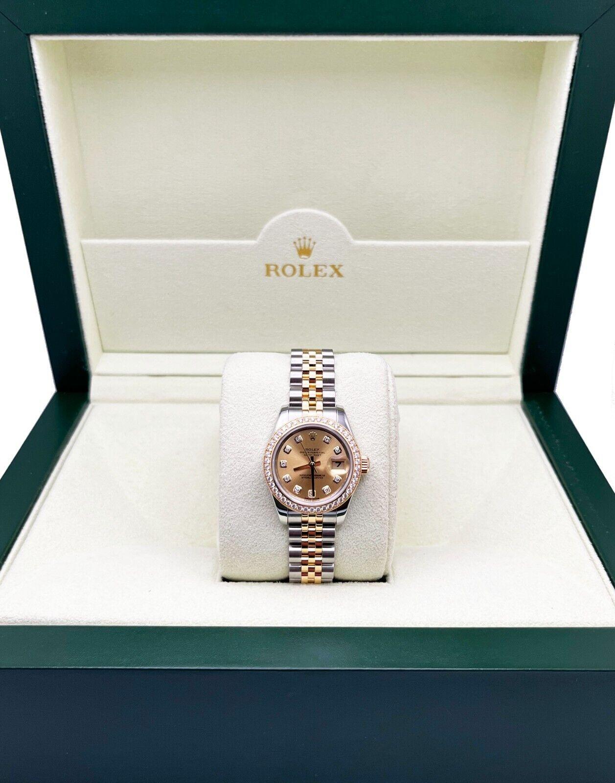 Rolex 179383 Ladies Datejust Diamond Dial Bezel 18K Yellow Gold Steel Box Paper In Excellent Condition For Sale In San Diego, CA
