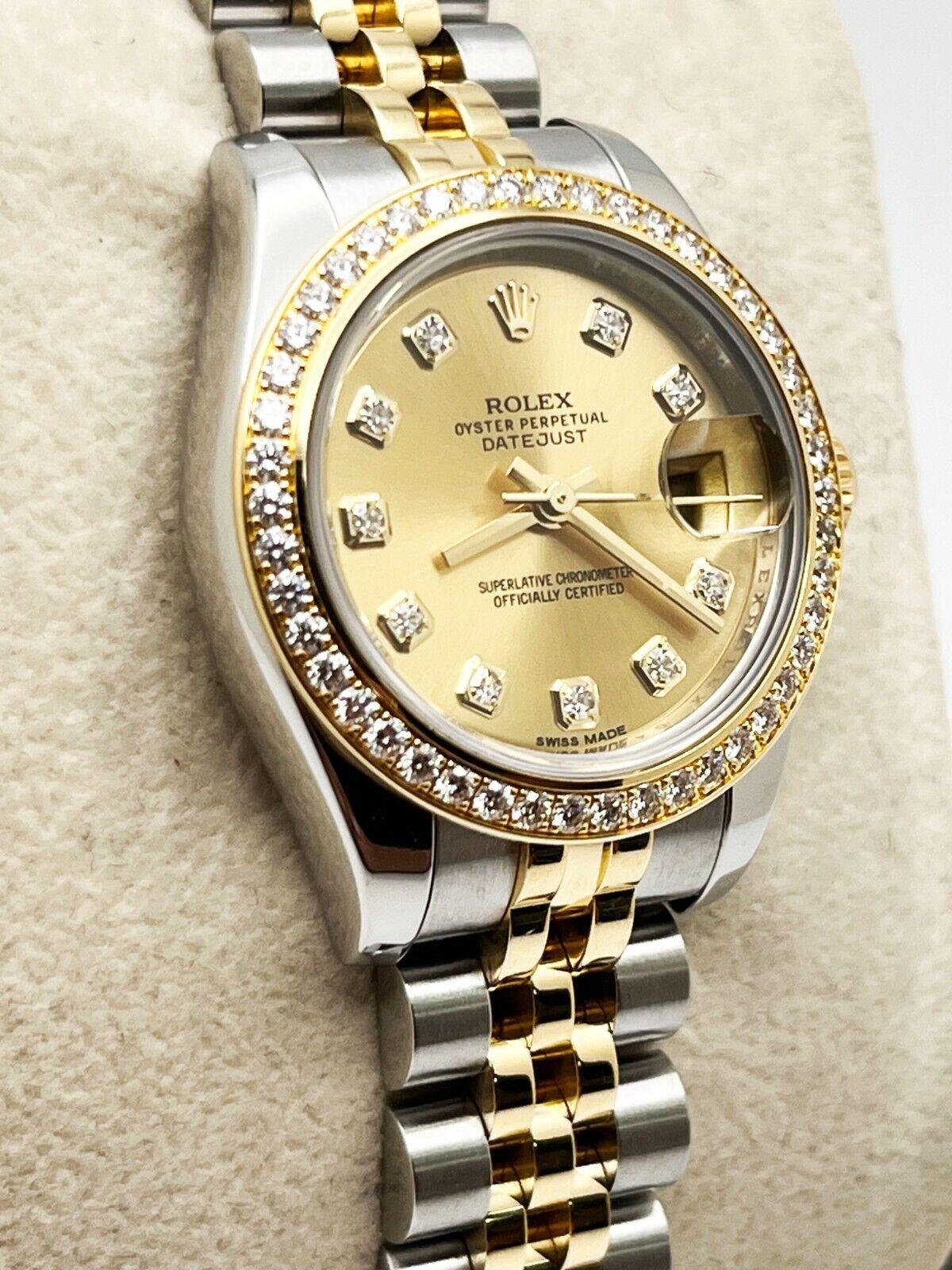 Rolex 179383 Ladies Datejust Diamond Dial Bezel 18K Yellow Gold Steel Box Paper For Sale 1