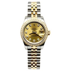 Rolex 179383 Damen Datejust Diamant Zifferblatt Lünette 18K Gelbgold Stahl Box Papier