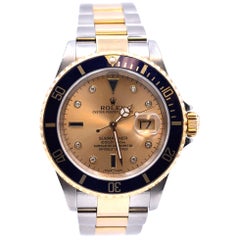 Rolex 18 Karat Gold and Stainless Steel Rolex Submariner with Serti Dial Watch