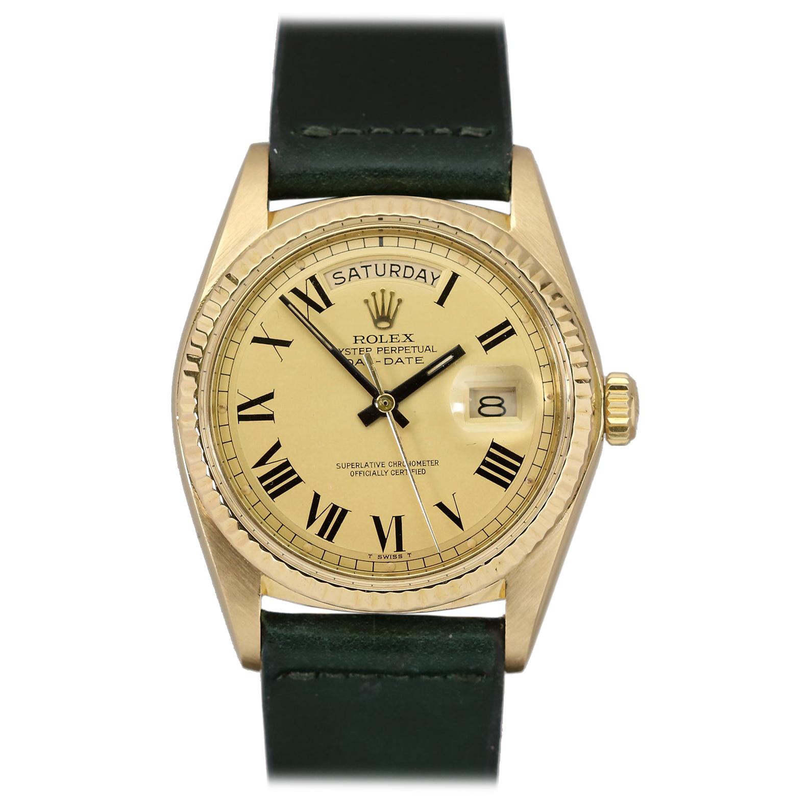 Rolex 18 Karat Gold Buckley Dial Day-Date Ref. 1803 Men's Wristwatch, circa 1974