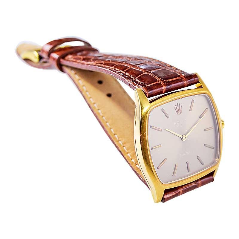 Rolex 18 Karat Gold Cellini Cushion Shaped Watch, circa 1980s In Excellent Condition In Long Beach, CA