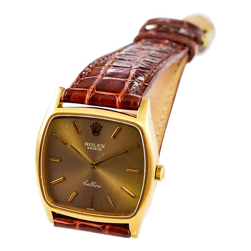 Rolex 18 Karat Gold Cellini Cushion Shaped Watch, circa 1980s 1