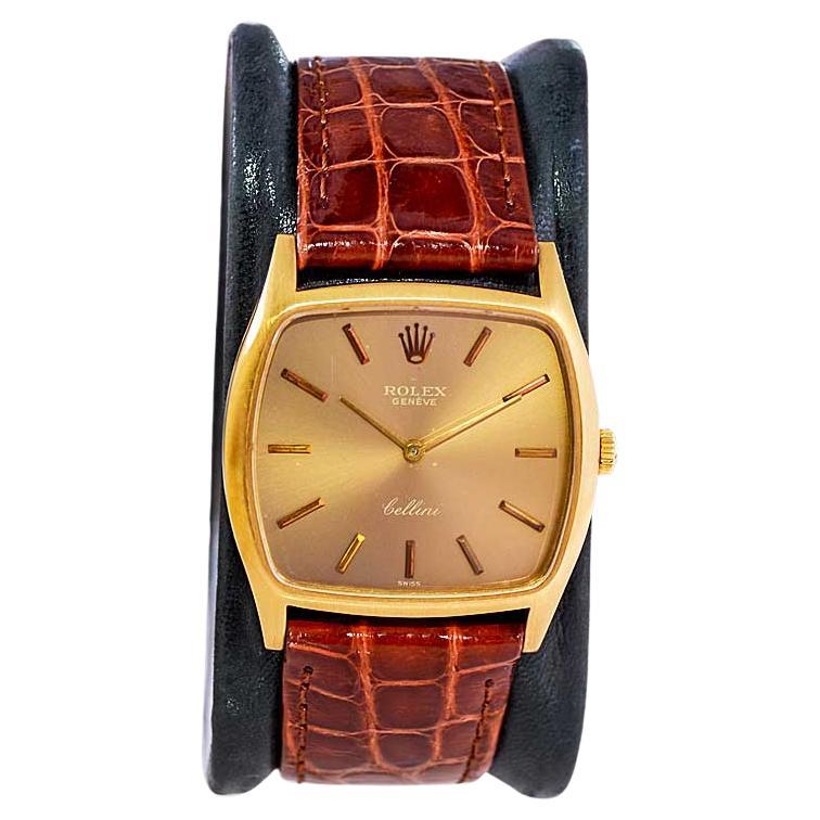 Rolex 18 Karat Gold Cellini Cushion Shaped Watch, circa 1980s