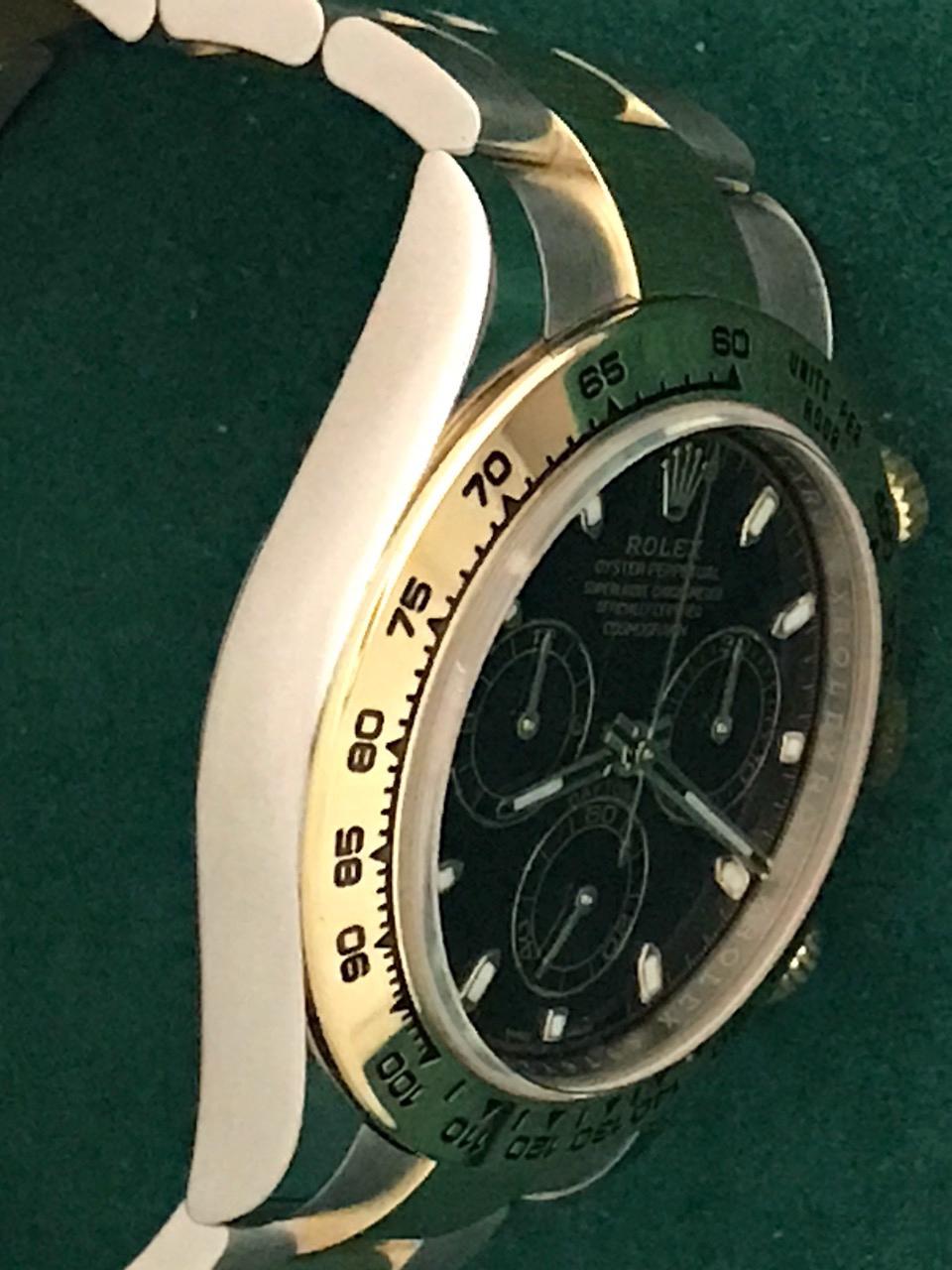 Rolex 18 Karat Gold Stainless Steel Daytona Black Dial Automatic Wristwatch 1