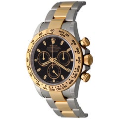Rolex 18 Karat Gold Stainless Steel Daytona Black Dial Automatic Wristwatch