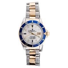 Rolex 18 Karat Gold & Stainless Steel Submariner 16613 Serti Diamond Dial Custom