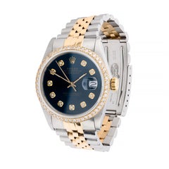 Rolex 18 Karat Gold & Steel 36MM DateJust with Diamond Dial, Bezel Custom