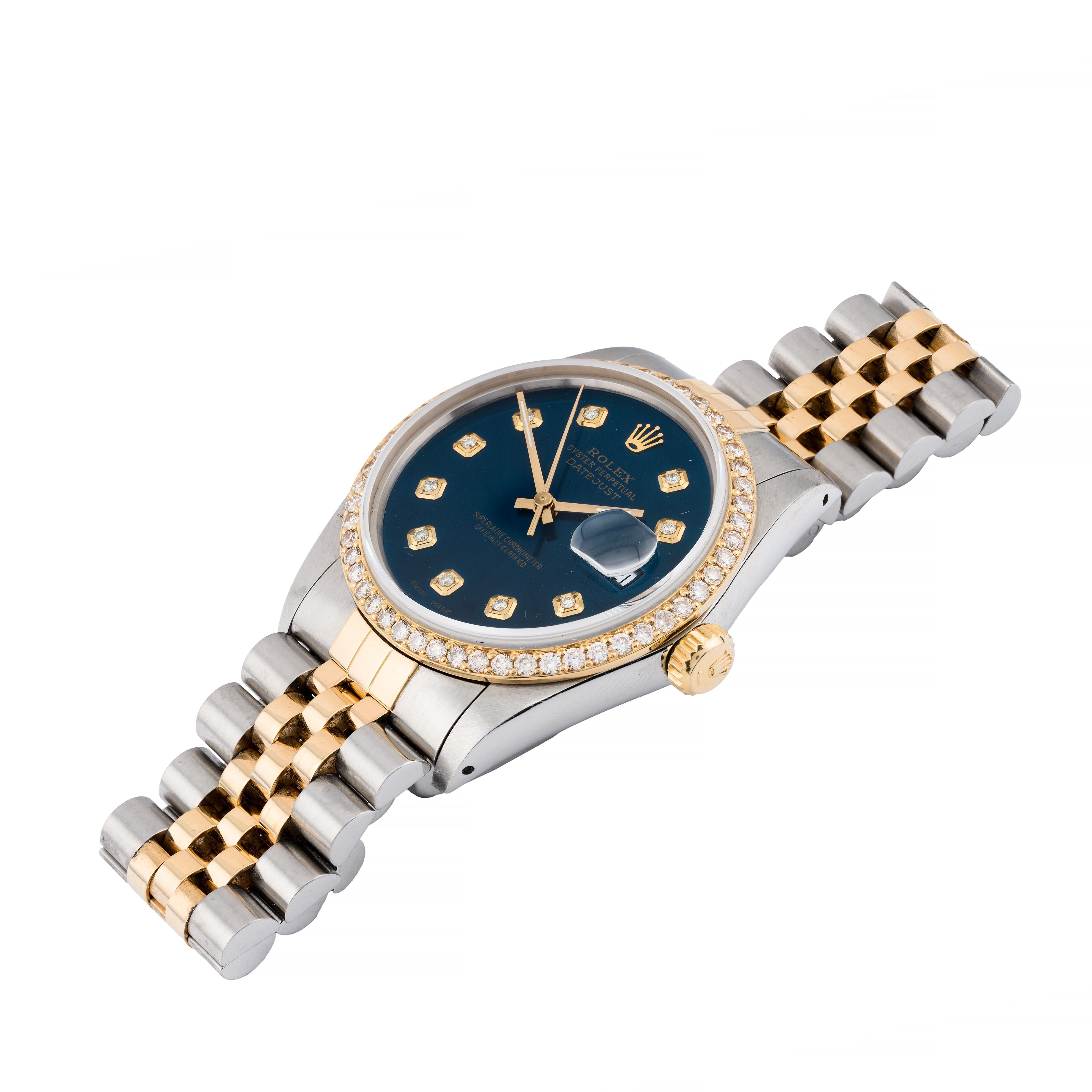 Moderno Rolex DateJust in oro 18 carati e acciaio 36MM con quadrante e lunetta di diamanti in vendita