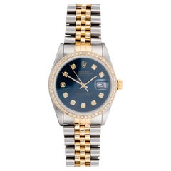 Rolex 18 Karat Gold & Steel 36MM DateJust with Diamond Dial, Bezel Custom