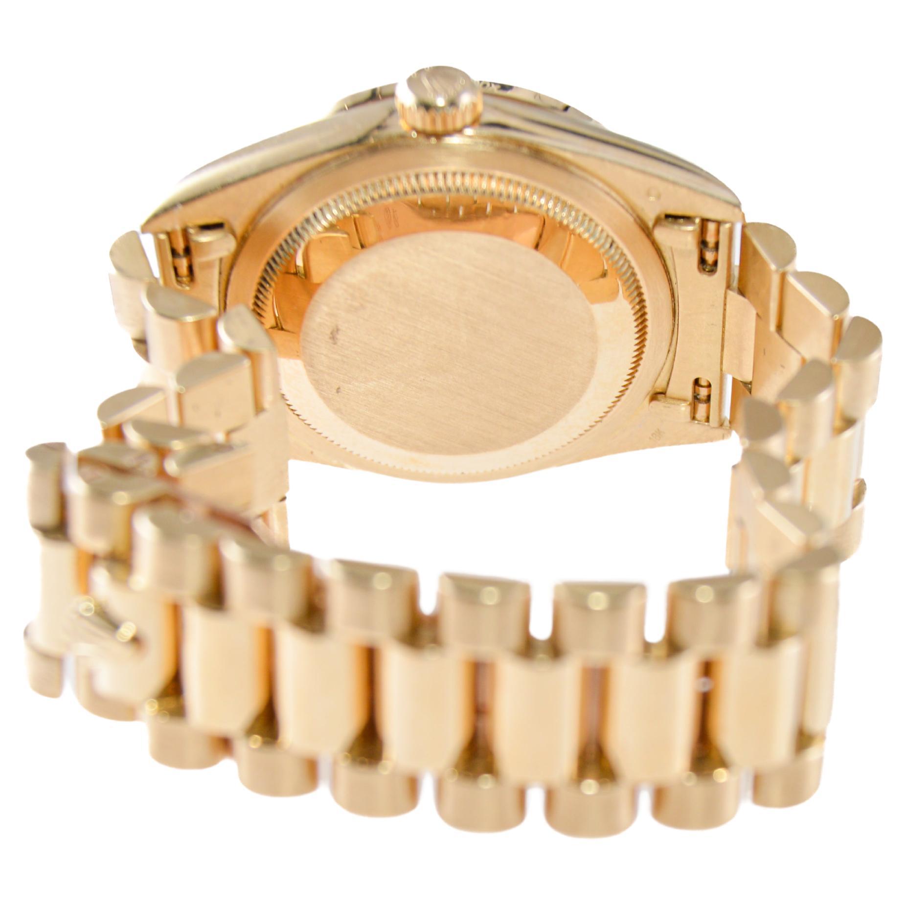 Rolex 18 Karat Gold With Diamond Bezel President circa 1996 with Original Box For Sale 4