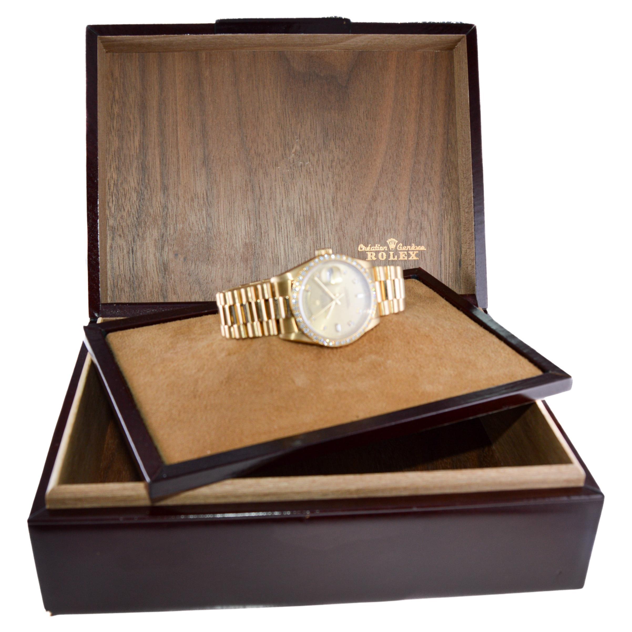 FACTORY / HOUSE: Rolex Watch Company
STYLE / REFERENCE: President / Reference 18236
METAL / MATERIAL: 18Kt. Solid Gold
CIRCA / YEAR: 1996
DIMENSIONS / SIZE: 43mm Length X 36mm Diameter
MOVEMENT / CALIBER: Perpetual Winding / 31 Jewels / Caliber