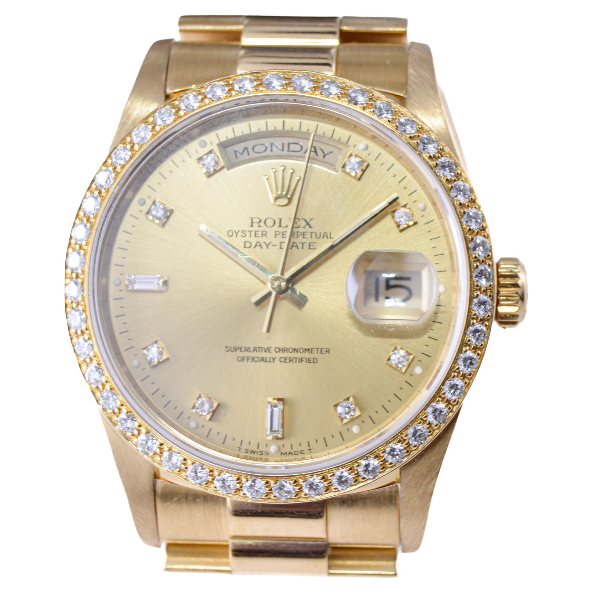 Modern Rolex 18 Karat Gold With Diamond Bezel President circa 1996 with Original Box For Sale