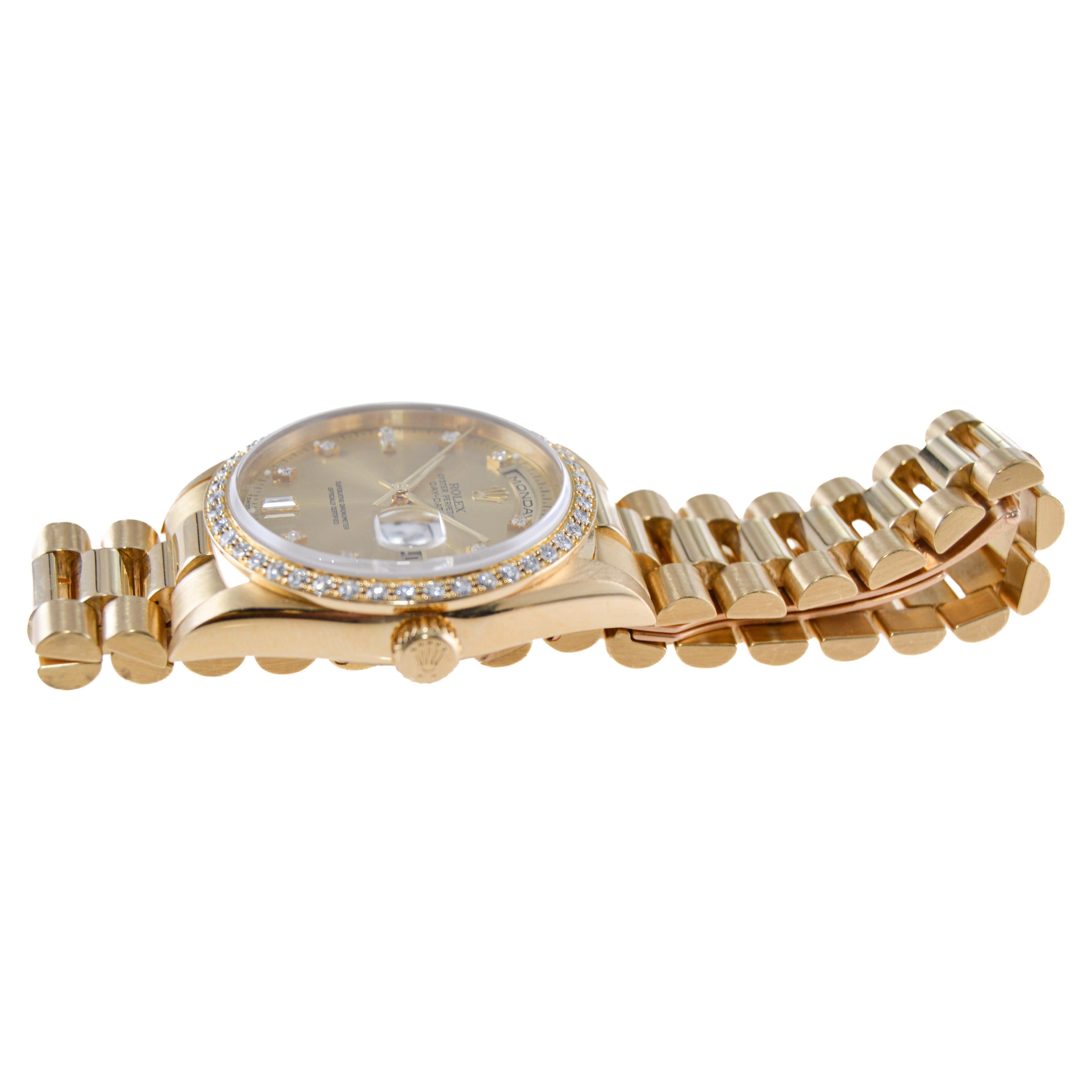Women's or Men's Rolex 18 Karat Gold With Diamond Bezel President circa 1996 with Original Box For Sale