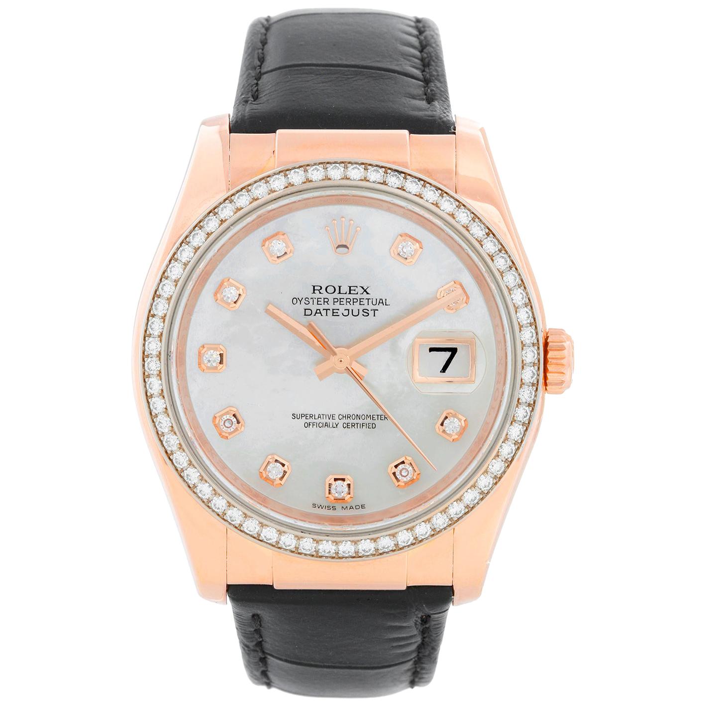 Rolex 18 Karat Rose Gold Datejust Mother of Pearl Watch 116185