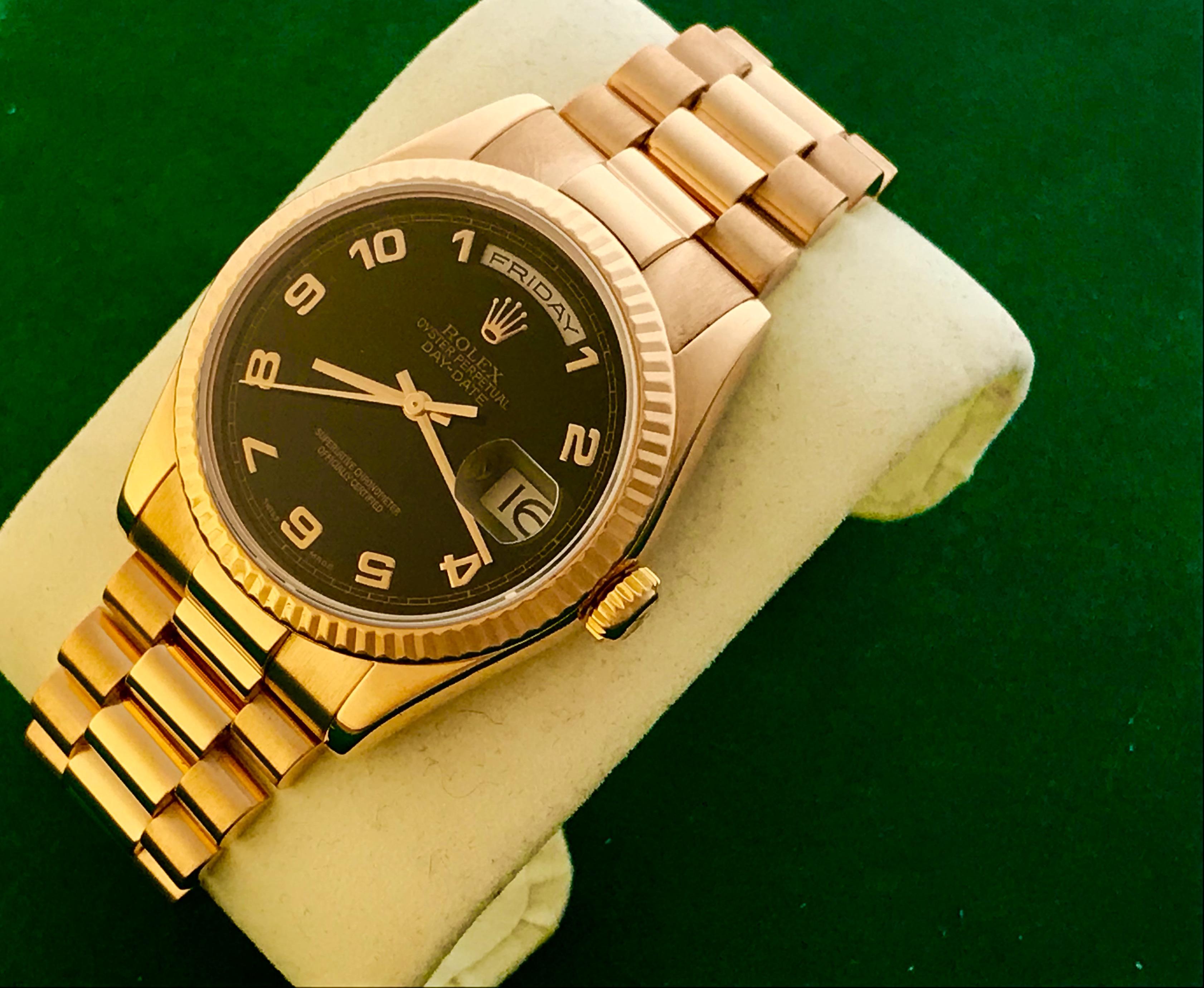 Rolex 18 Karat Rose Gold President Day-Date Oyster Automatic Wristwatch 118235 In New Condition In Dallas, TX