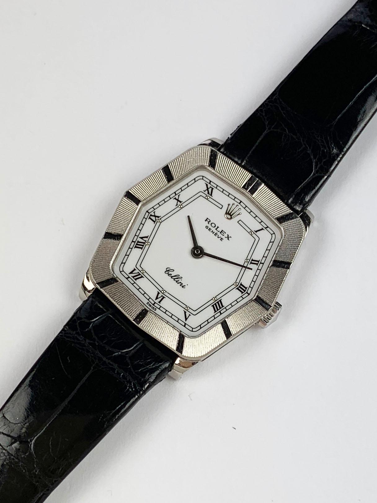 Rolex 18 Karat White Gold Cellini Geometric Manual Wind Wristwatch For Sale 2