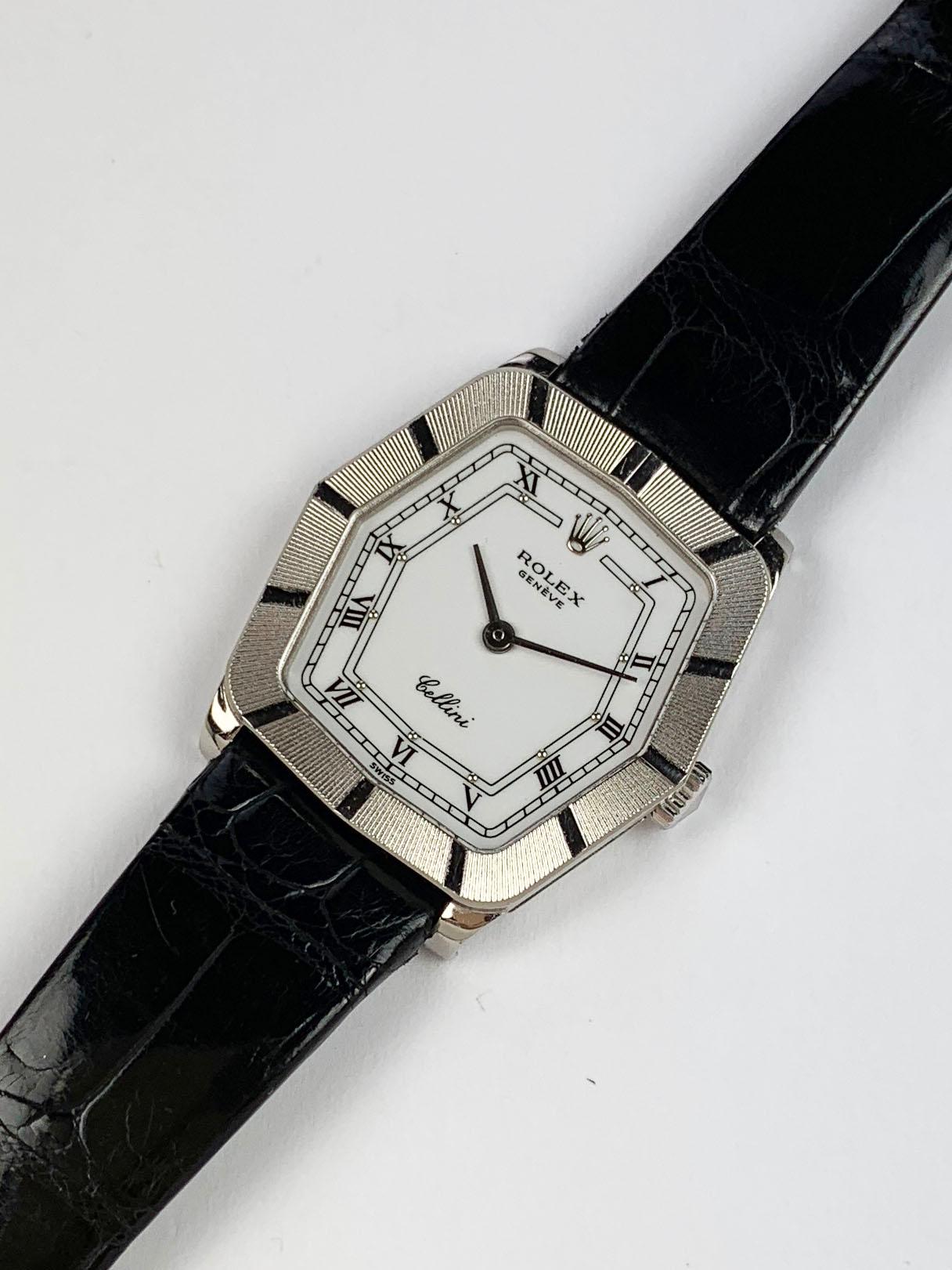Rolex 18 Karat White Gold Cellini Geometric Manual Wind Wristwatch For Sale 1