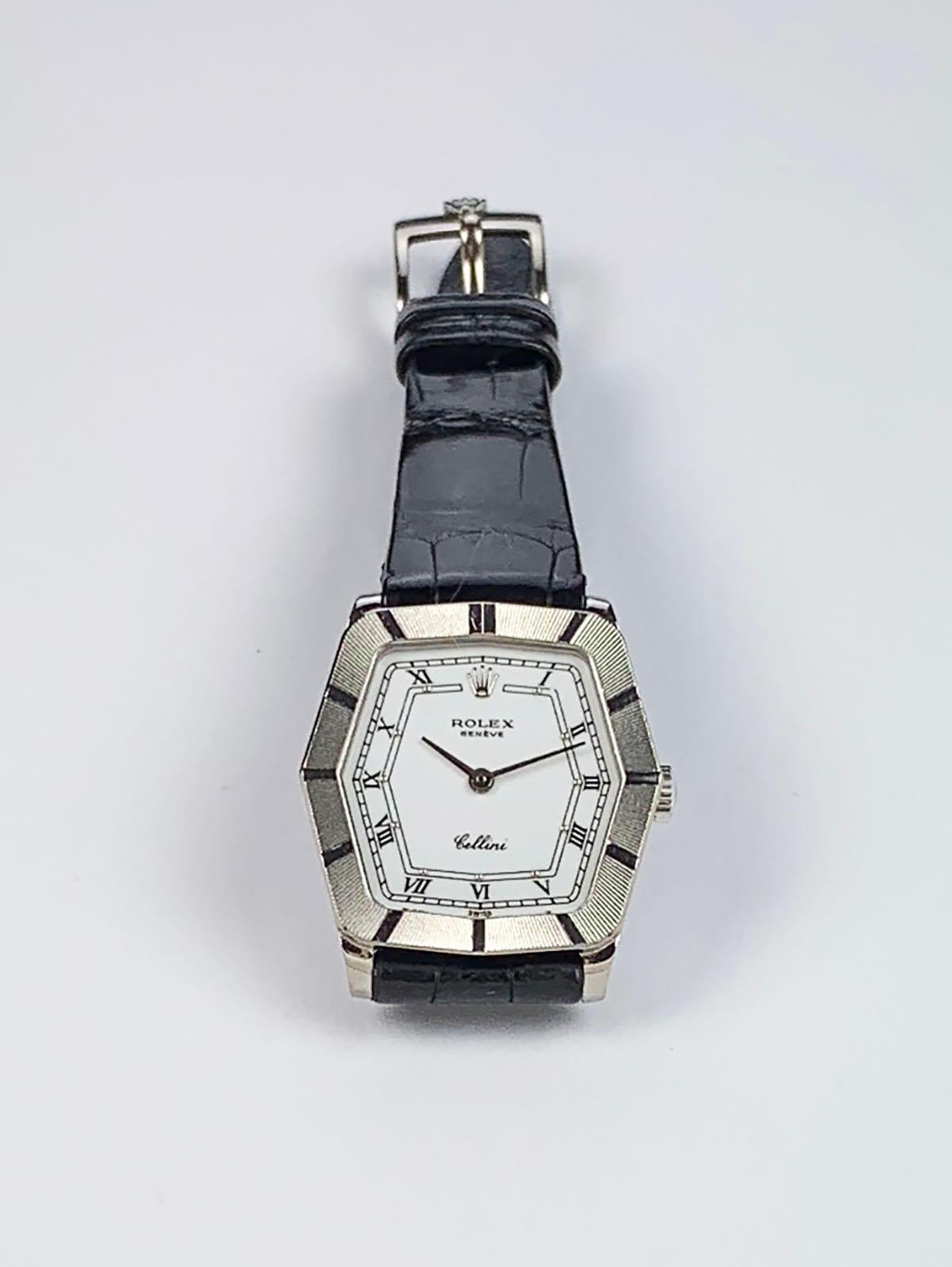 Rolex 18 Karat White Gold Cellini Geometric Manual Wind Wristwatch For Sale 3