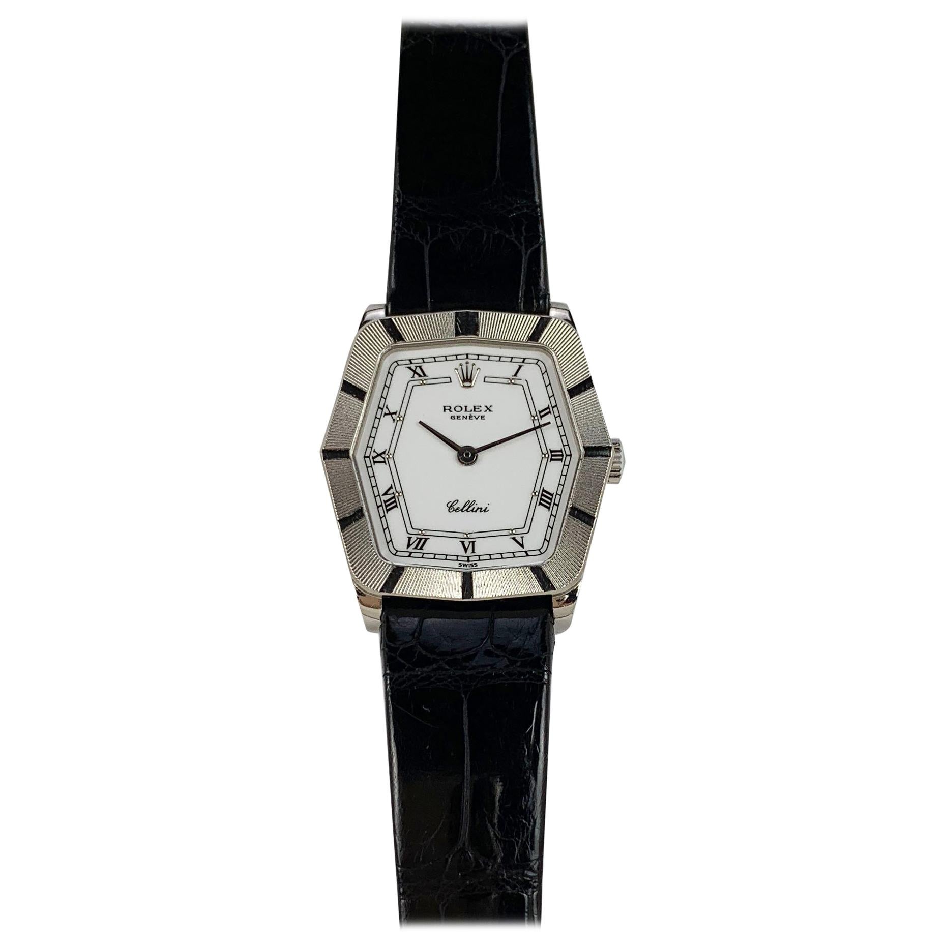 Rolex 18 Karat White Gold Cellini Geometric Manual Wind Wristwatch For Sale