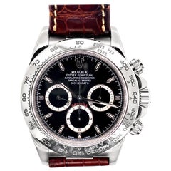 Rolex Rolex 18 Karat Weißgold Cosmograph Daytona mit schwarzem Zifferblatt und Alligatorriemen