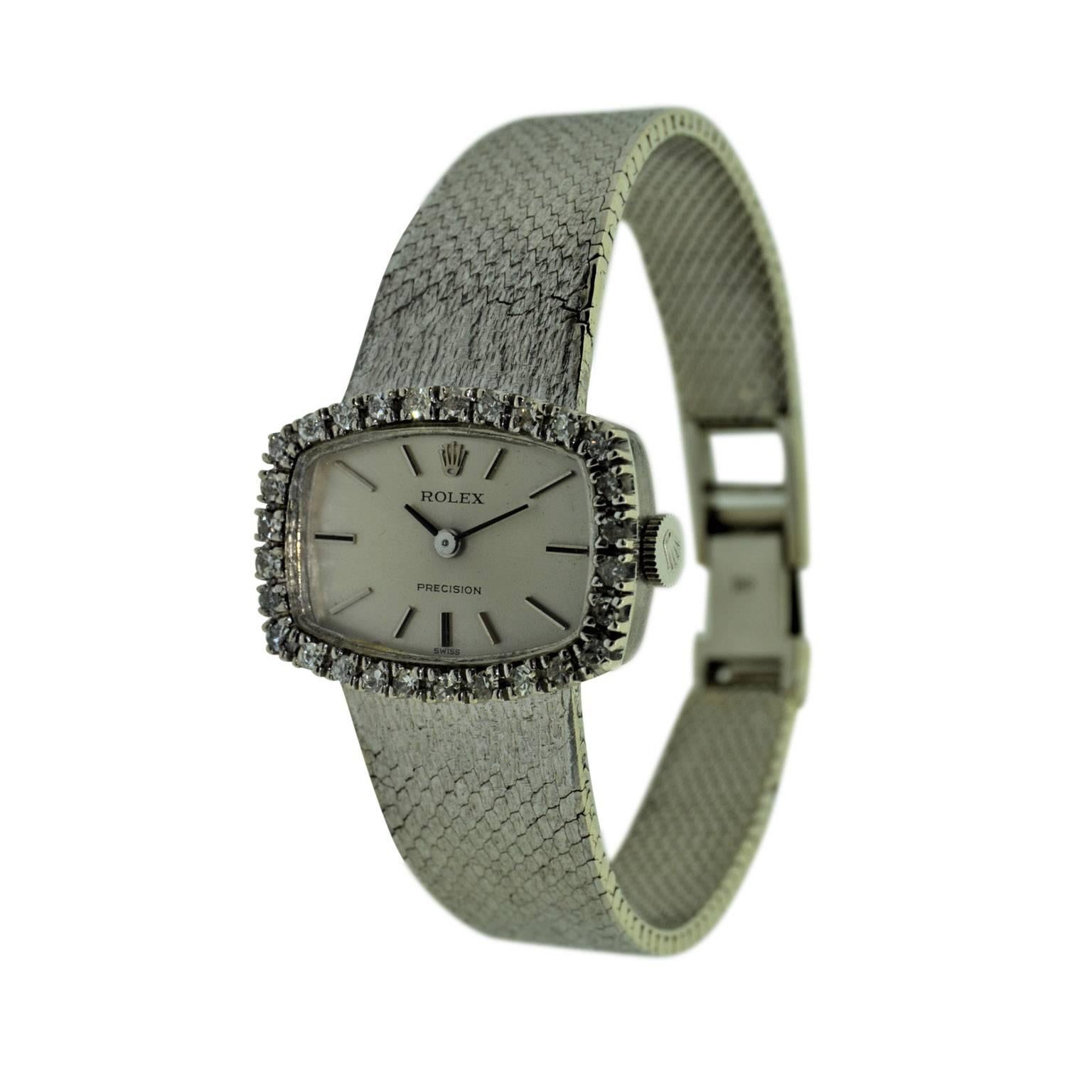 Rolex 18 Karat White Gold Dress Watch with Diamond Bezel, circa 1970-1971 1