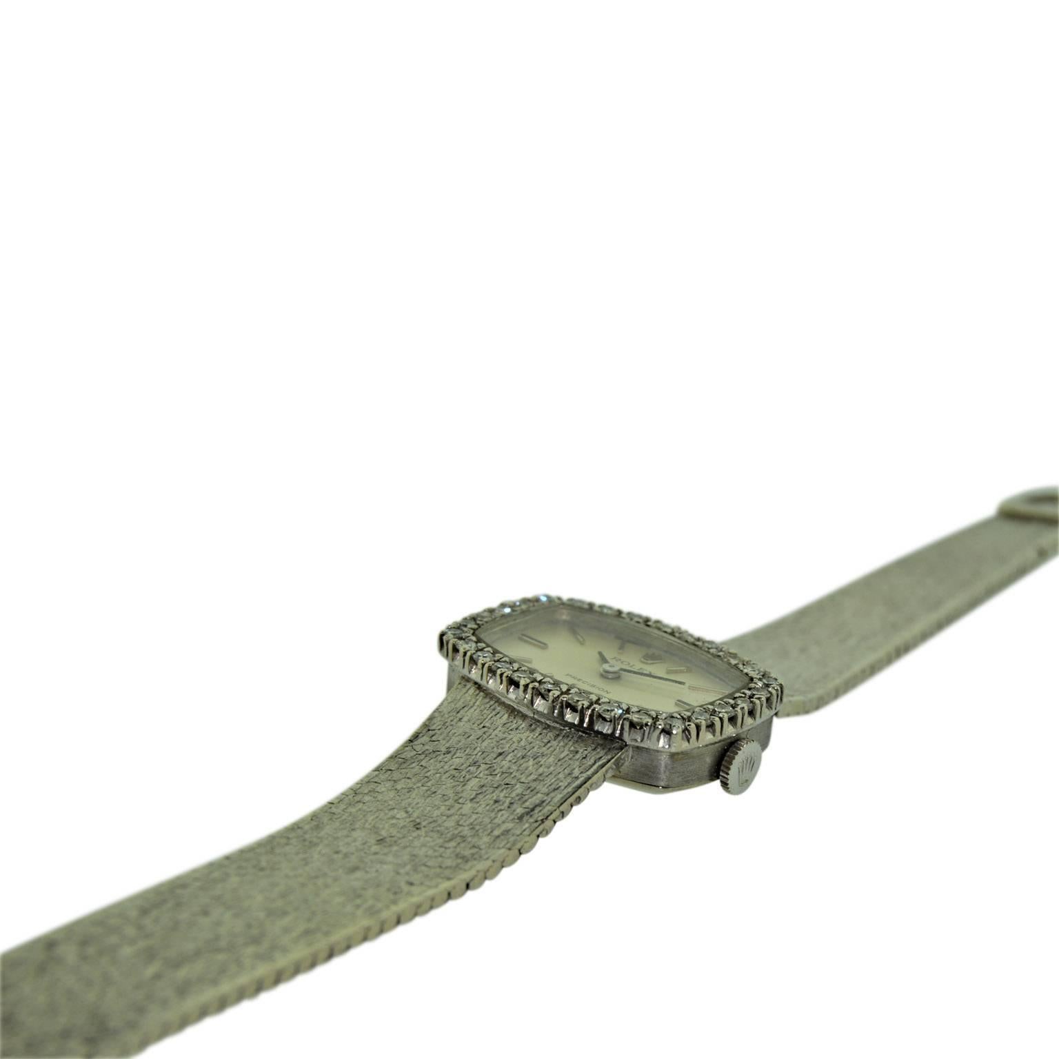 Rolex 18 Karat White Gold Dress Watch with Diamond Bezel, circa 1970-1971 3