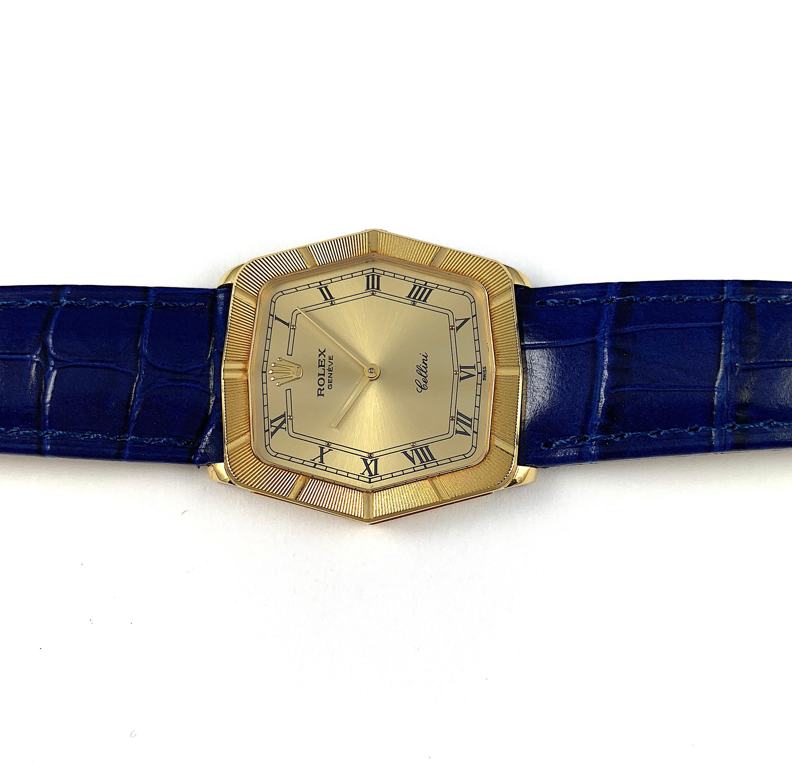 Women's or Men's Rolex 18 Karat Yellow Gold Cellini Geometric Manual Wind Wristwatch, 1990s