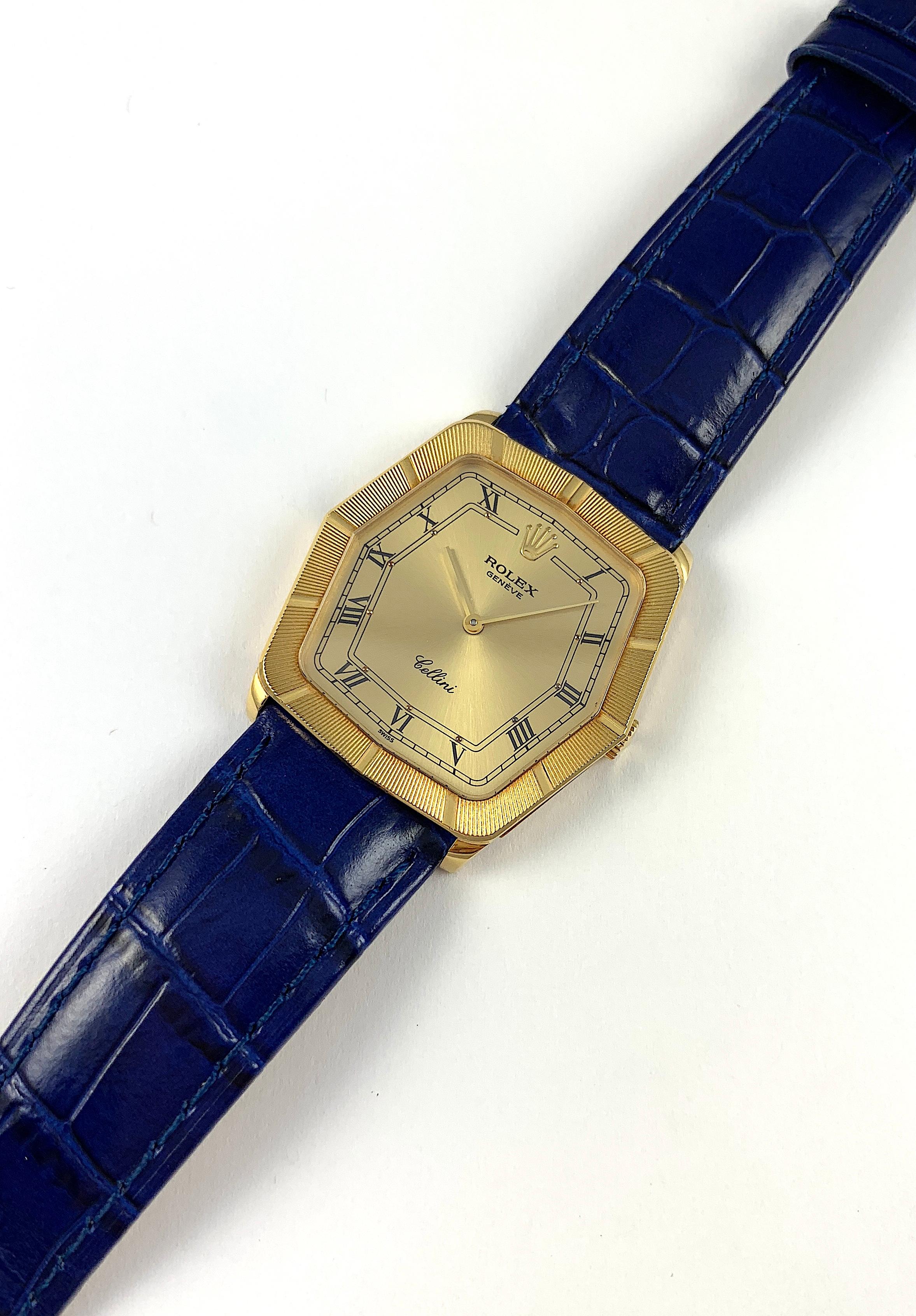 Rolex 18 Karat Yellow Gold Cellini Geometric Manual Wind Wristwatch, 1990s 1