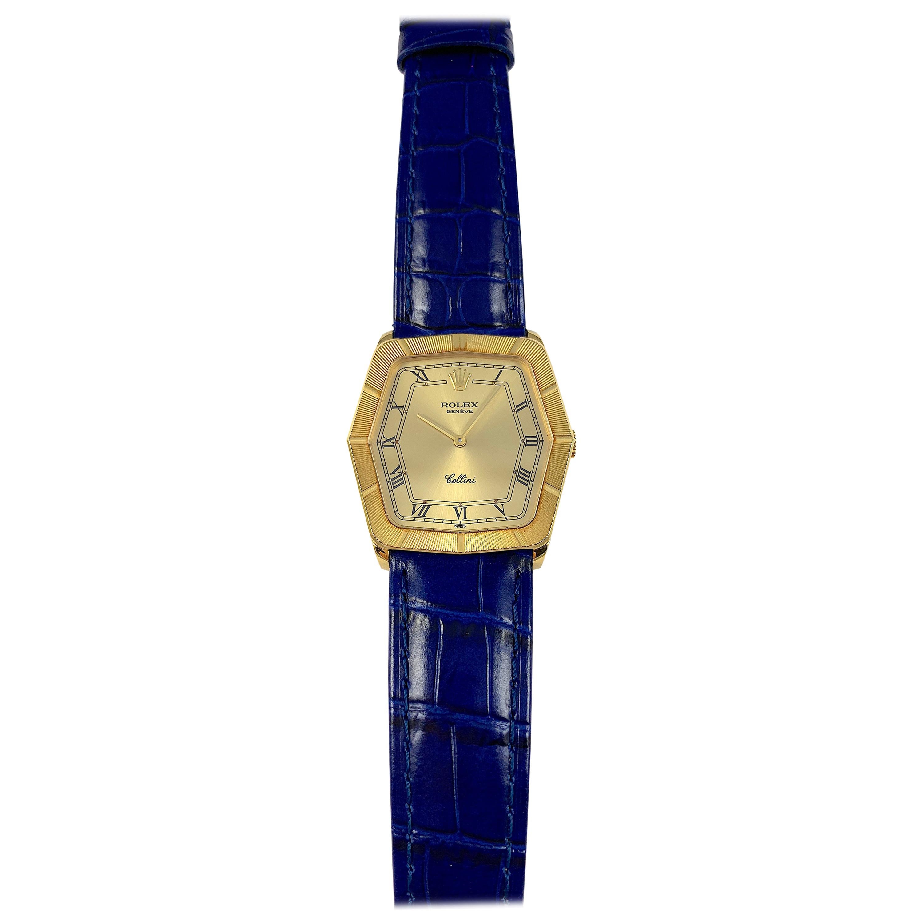 Rolex 18 Karat Yellow Gold Cellini Geometric Manual Wind Wristwatch, 1990s