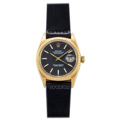 Rolex 18 Karat Yellow Gold Datejust with Black Dial Wristwatch, 1960s