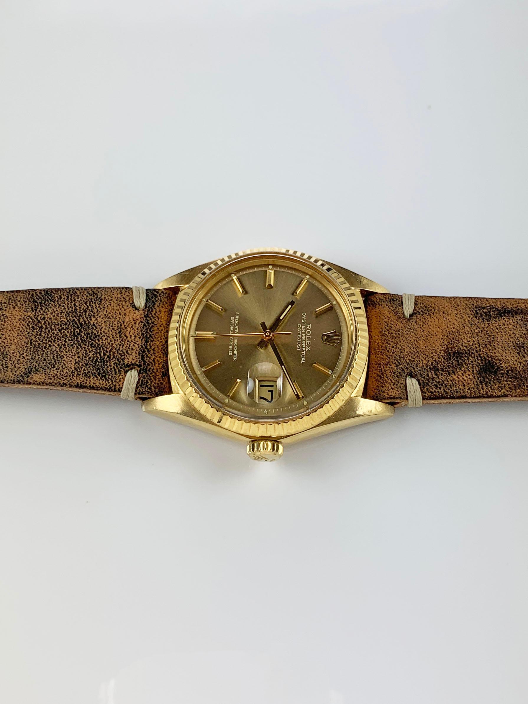 Rolex 18K Yellow Gold Datejust with Taupe Mirror Dial Wristwatch, 1960s 2