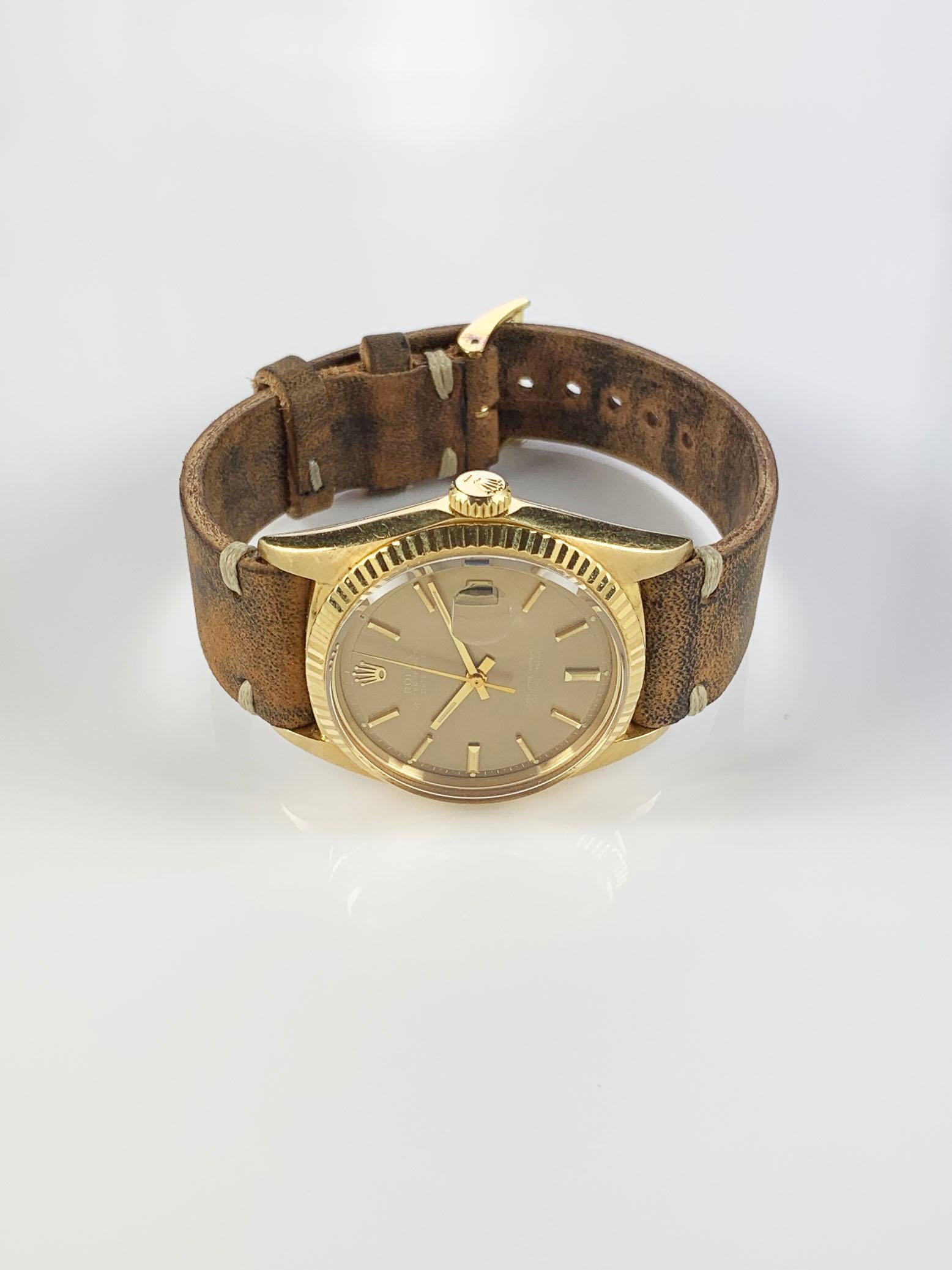 Rolex 18K Yellow Gold Datejust with Taupe Mirror Dial Wristwatch, 1960s 3