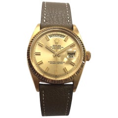 Vintage Rolex 18 Karat Yellow Gold Day-Date Wide Boy Dial Wristwatch, 1960s
