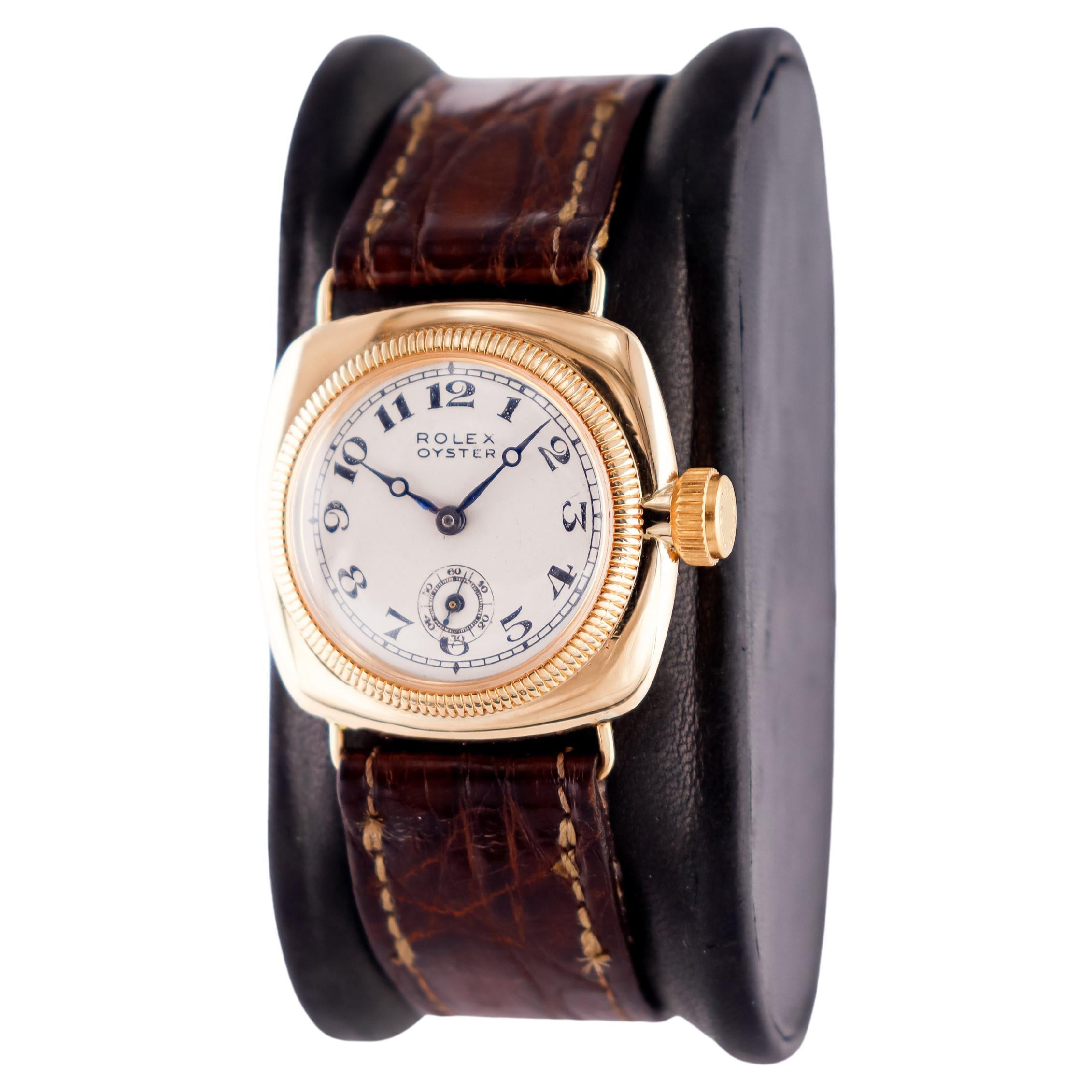 Rolex 18 Karat Gelbgold frühe Austern-Kissenform, ca. 1920er Jahre 1