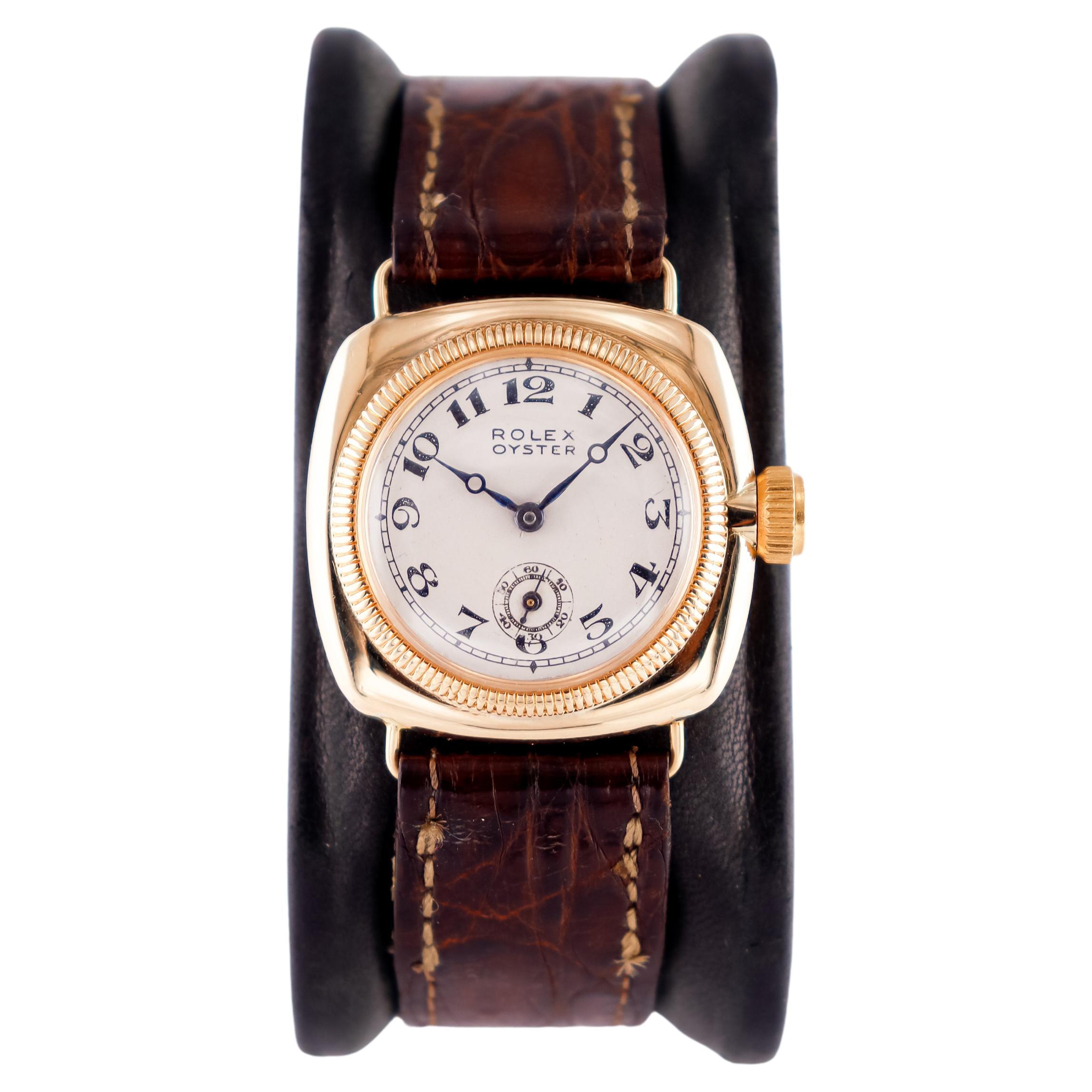 Rolex 18 Karat Gelbgold frühe Austern-Kissenform, ca. 1920er Jahre für Damen oder Herren