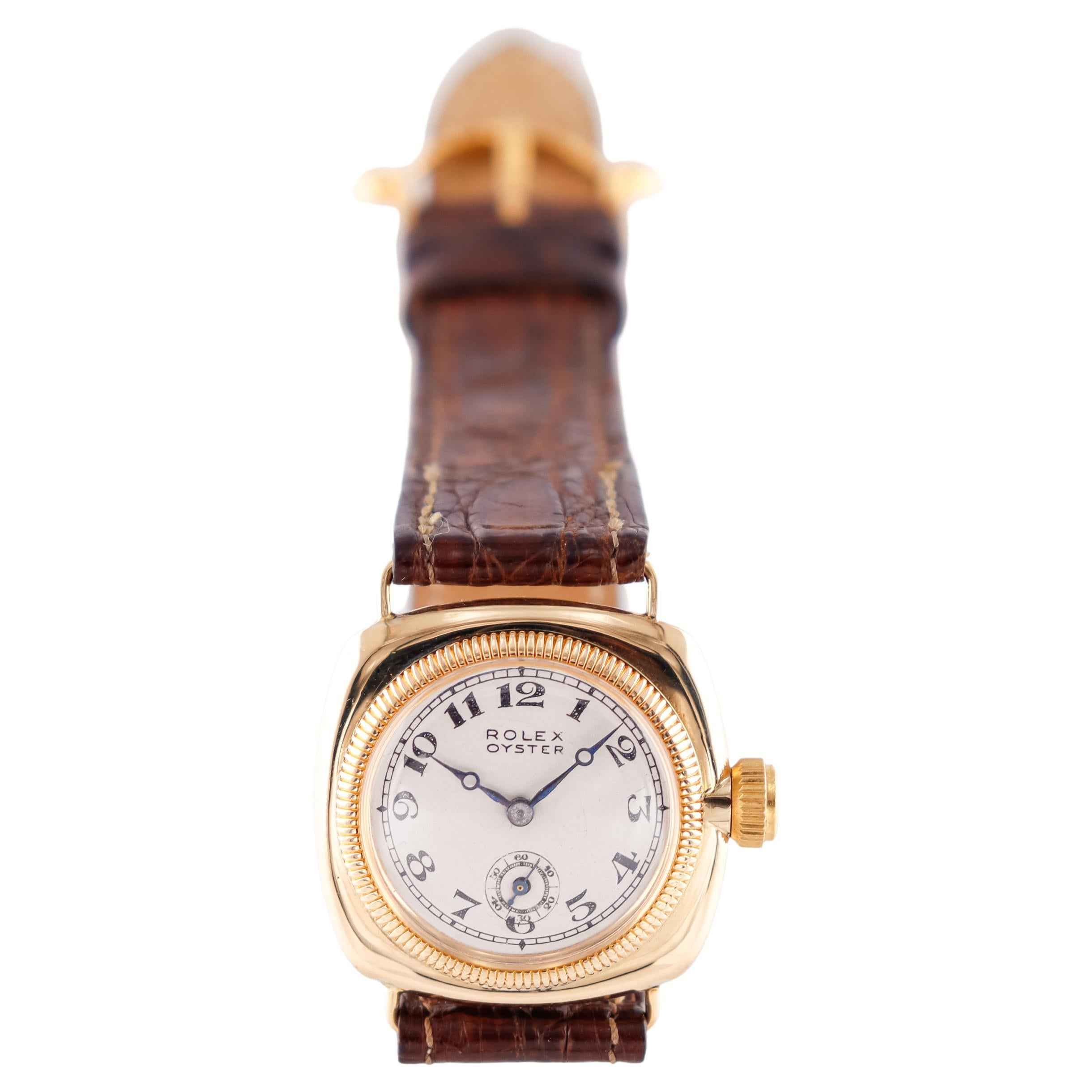 Women's or Men's Rolex 18 Karat Yellow Gold Early Oyster Cushion Shape, circa 1920s
