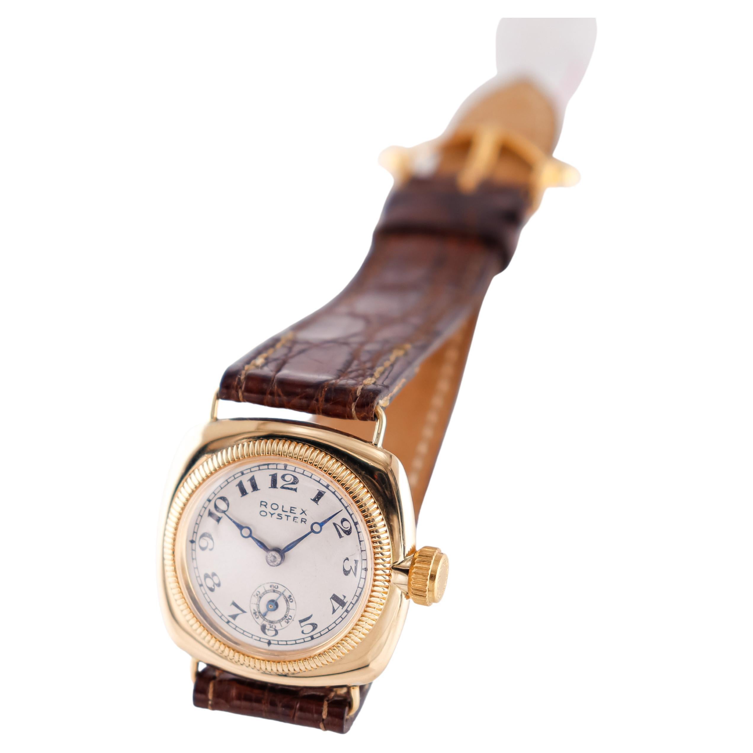 Rolex 18 Karat Yellow Gold Early Oyster Cushion Shape, circa 1920s 1