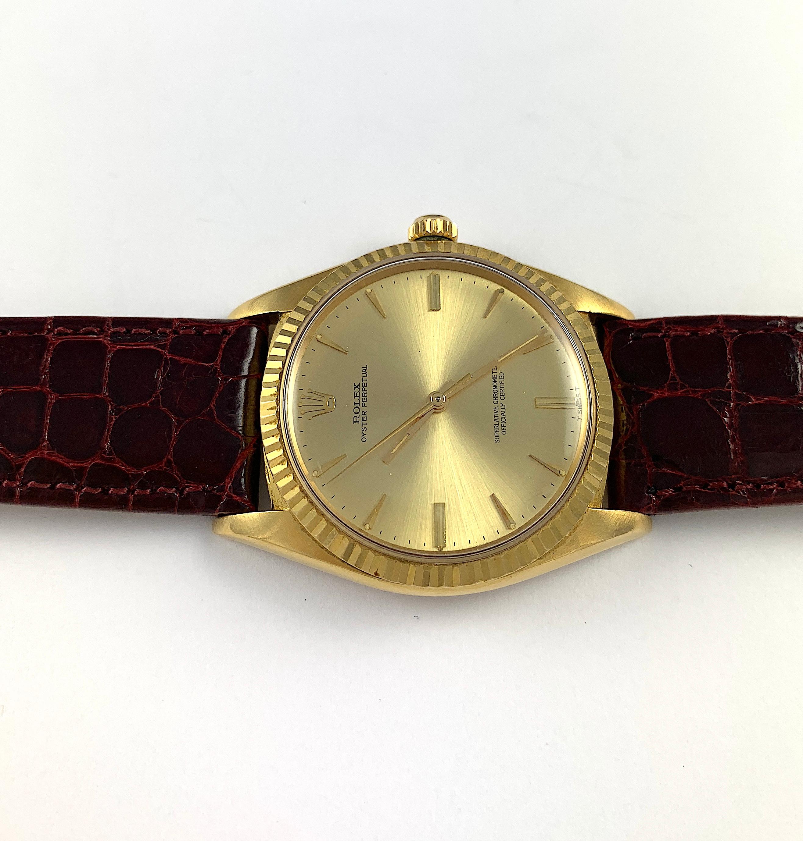 Rolex 18 Karat Yellow Gold Oyster Perpetual Oversize Watch, 1960s In Good Condition For Sale In New York, NY