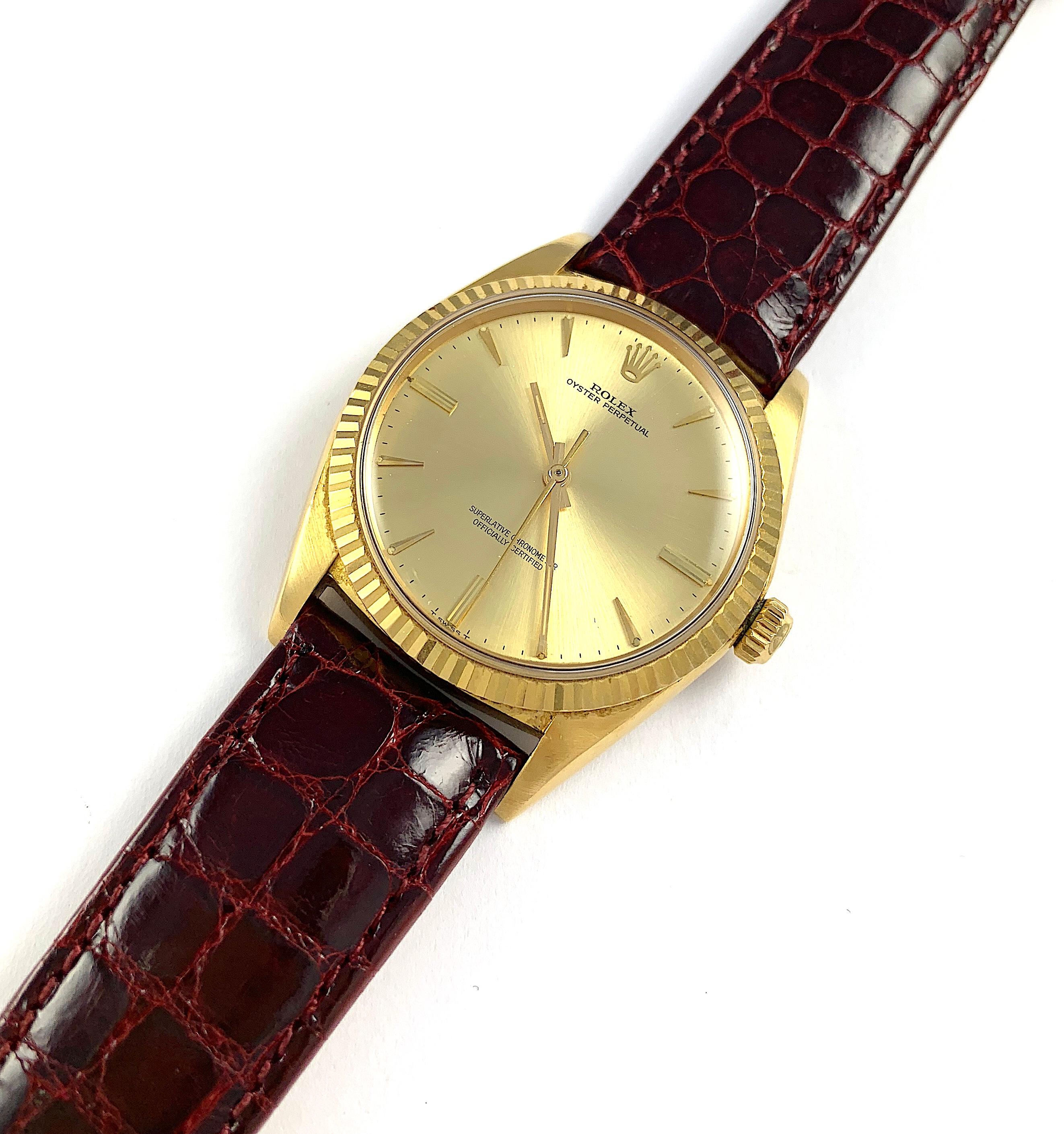 Women's or Men's Rolex 18 Karat Yellow Gold Oyster Perpetual Oversize Watch, 1960s For Sale