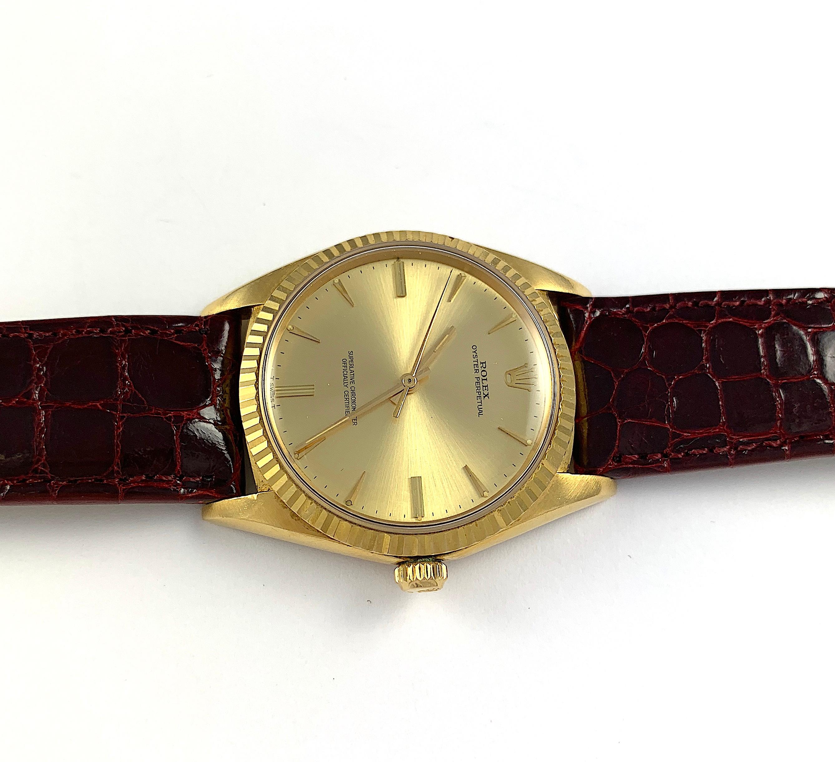 Rolex 18 Karat Yellow Gold Oyster Perpetual Oversize Watch, 1960s For Sale 1