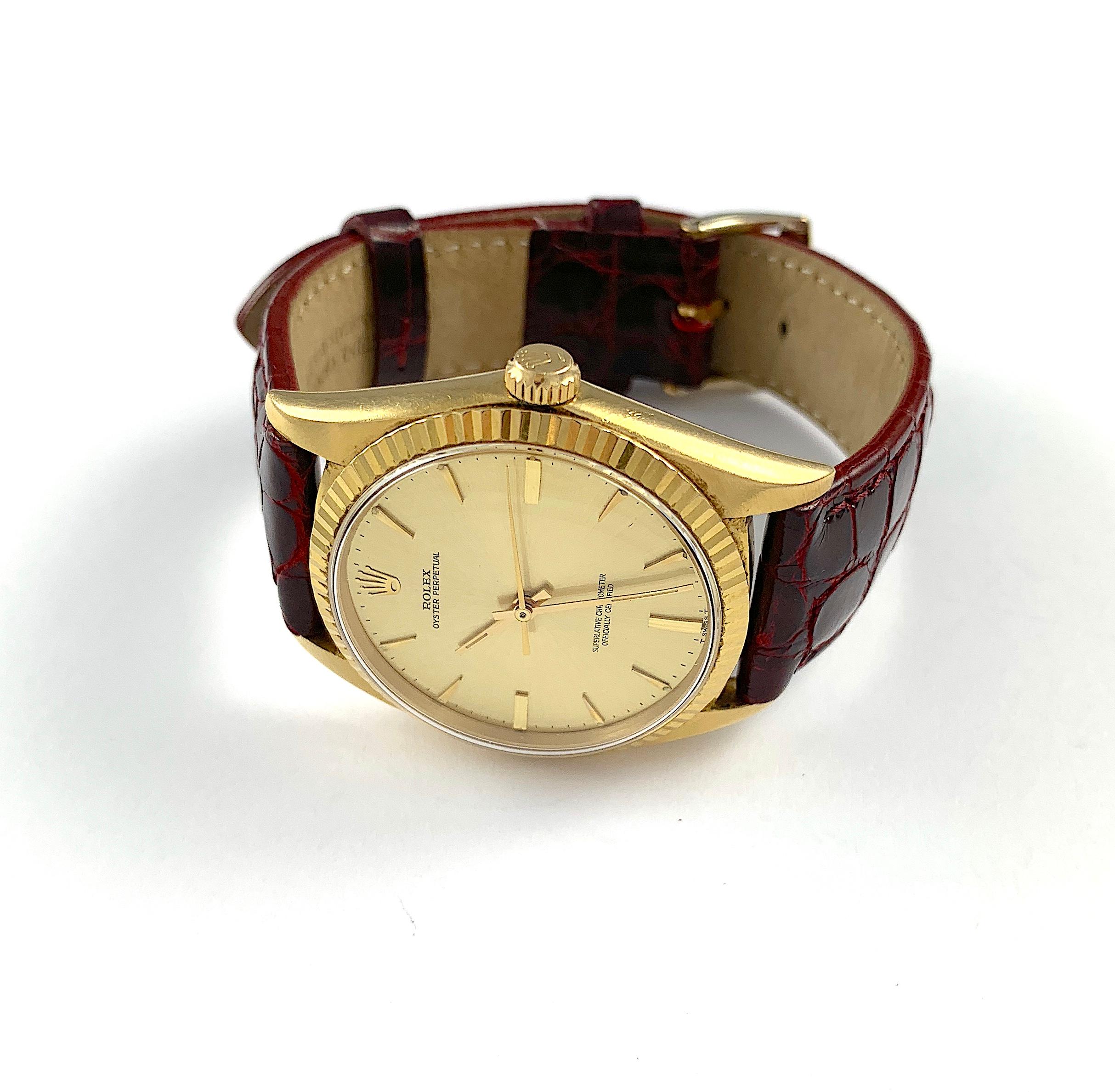 Rolex 18 Karat Yellow Gold Oyster Perpetual Oversize Watch, 1960s For Sale 3