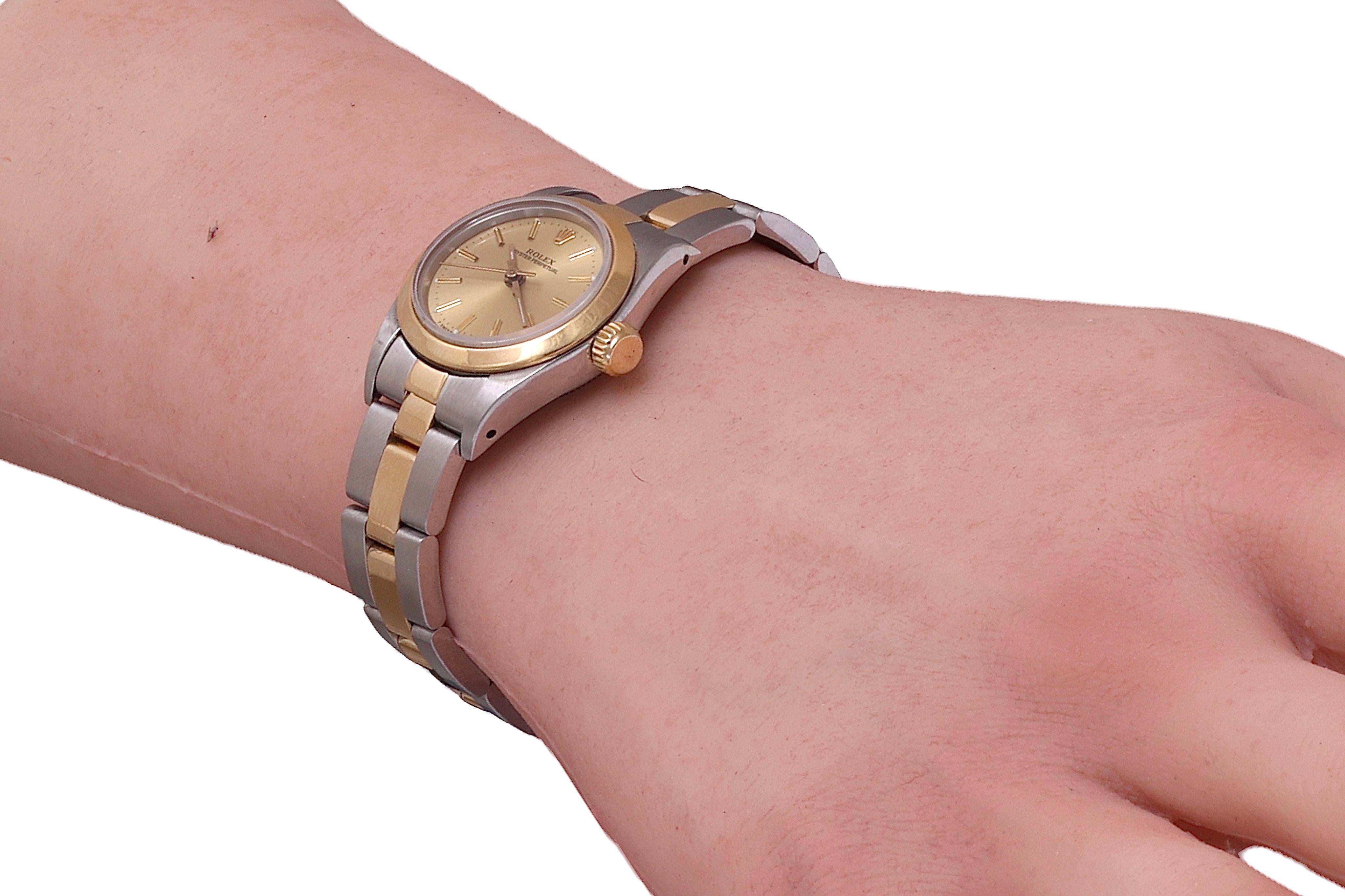 Rolex 18 Kt Gold & Steel Ref 67183 Lady Oyster Perpetual Wrist Watch  en vente 6