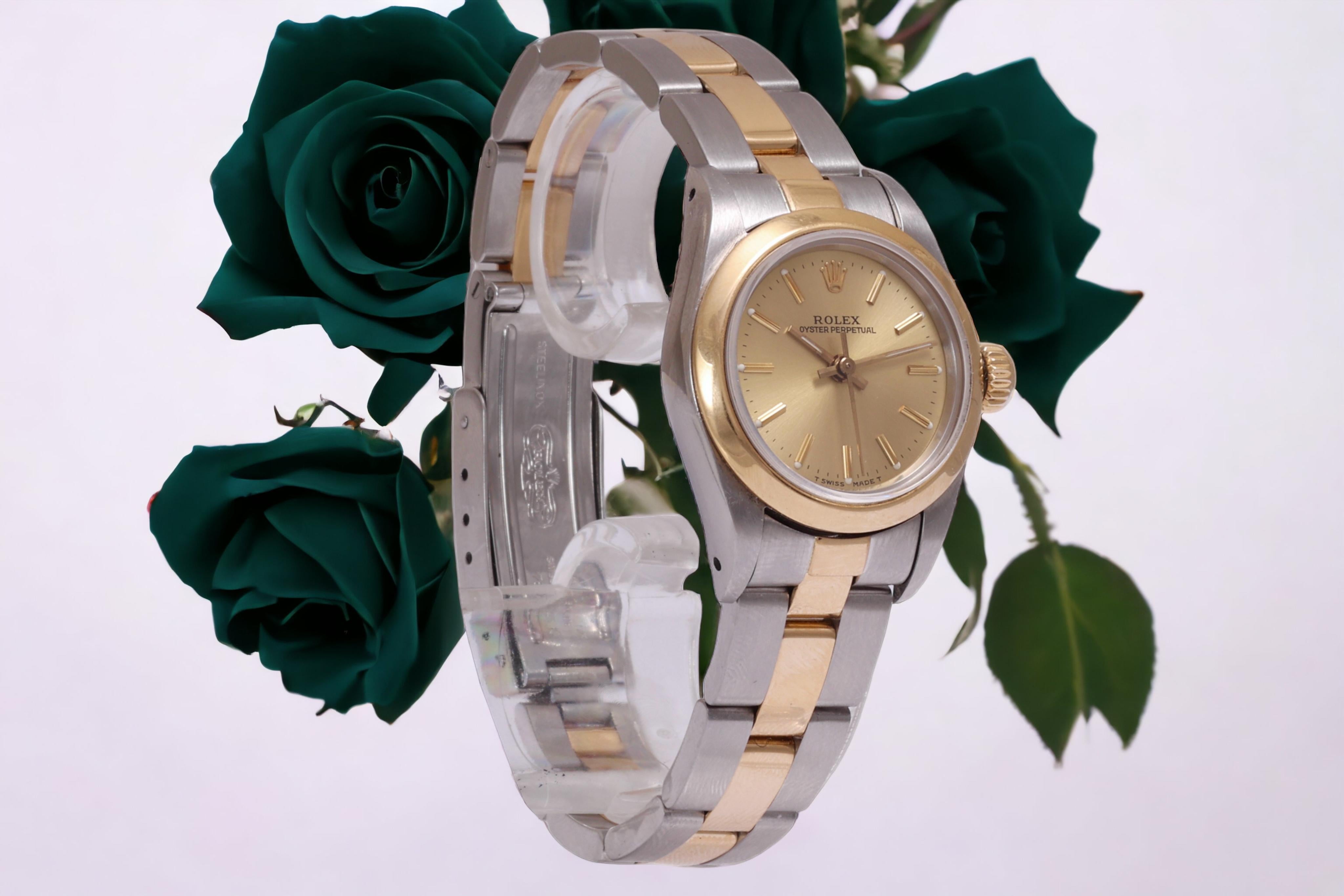 Rolex 18 Kt Gold & Steel Ref 67183 Lady Oyster Perpetual Wrist Watch  For Sale 4