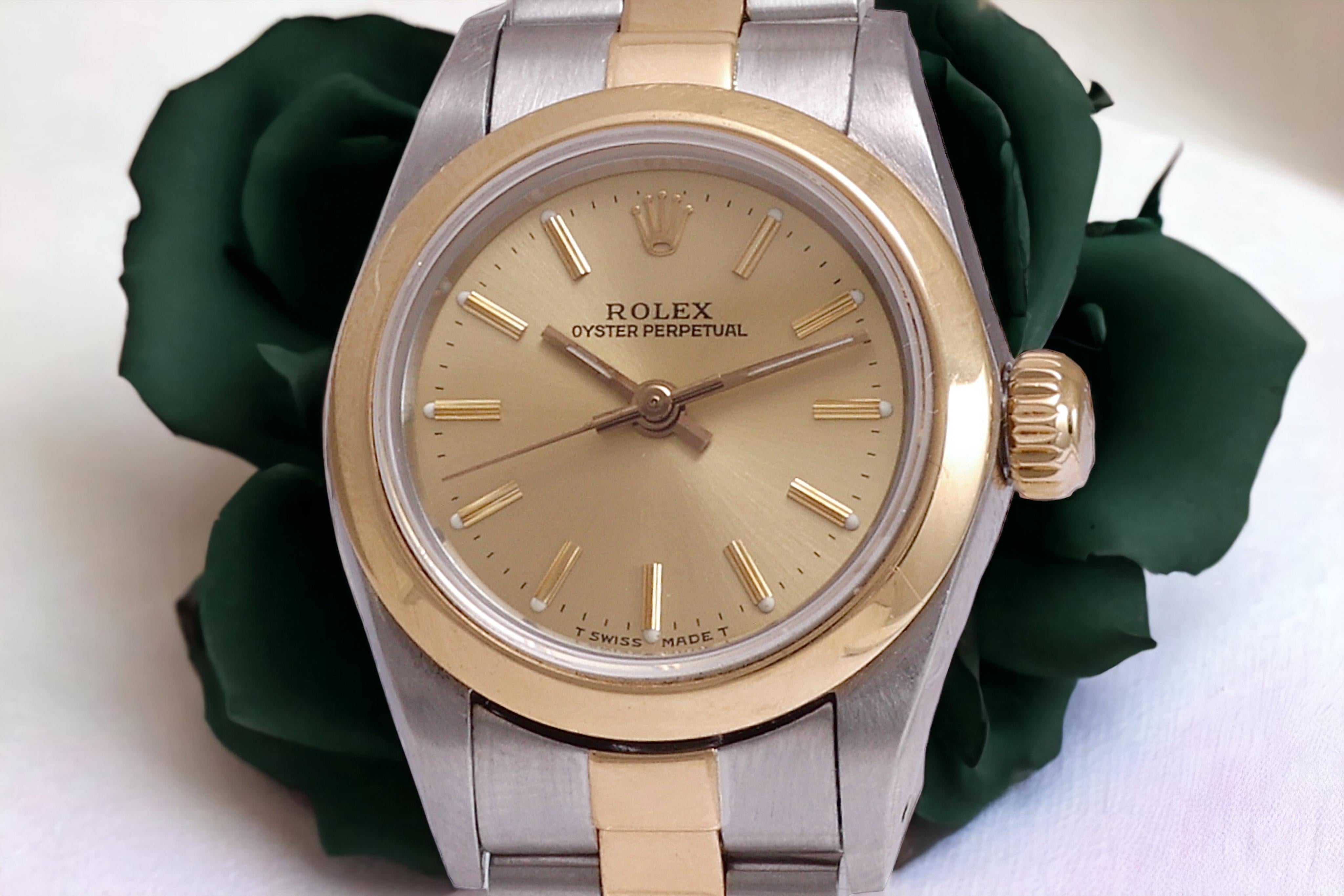 Rolex 18 Kt Gold & Stahl Ref 67183 Lady Oyster Perpetual Armbanduhr  im Angebot 8