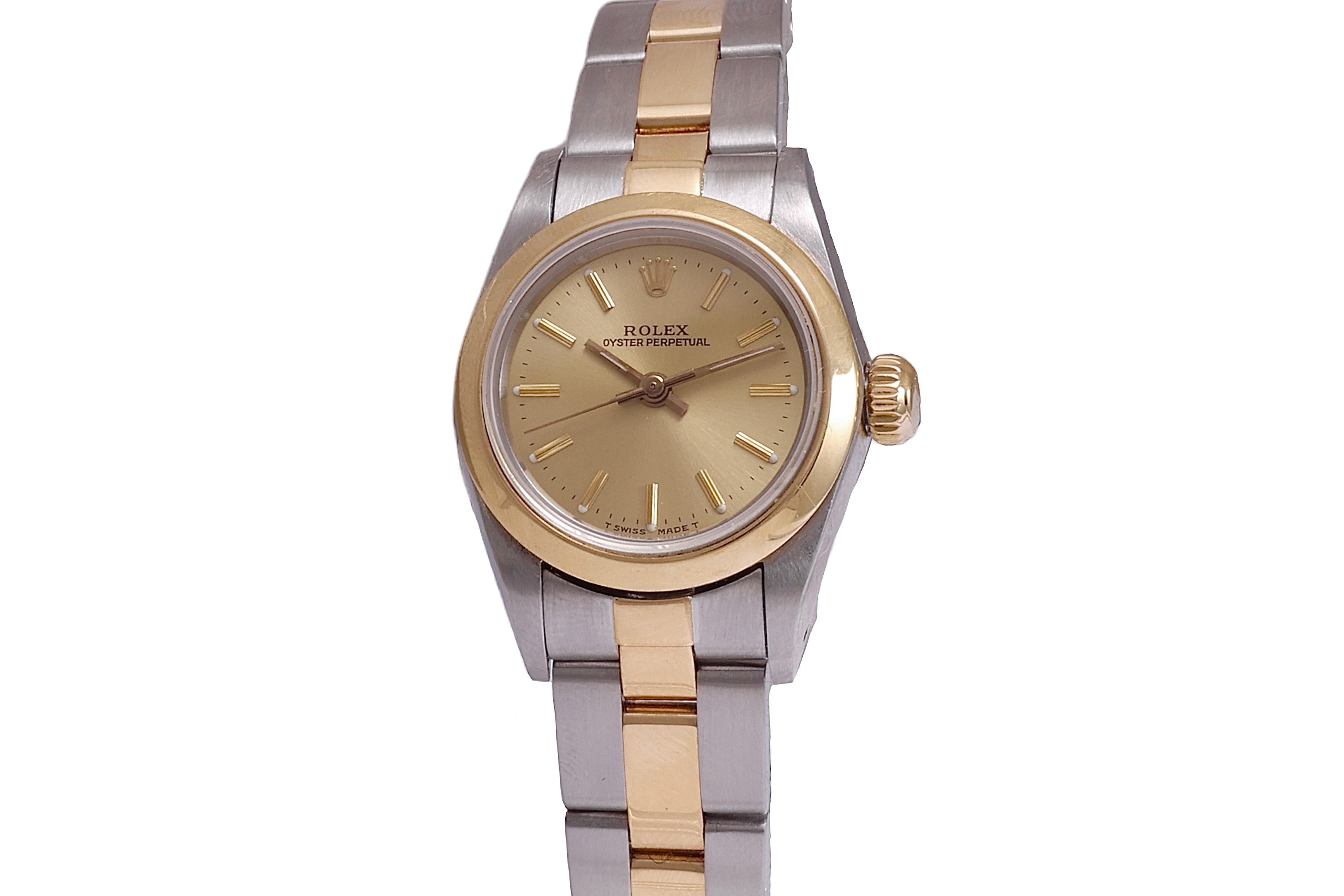Artisan Rolex 18 Kt Gold & Steel Ref 67183 Lady Oyster Perpetual Wrist Watch  en vente